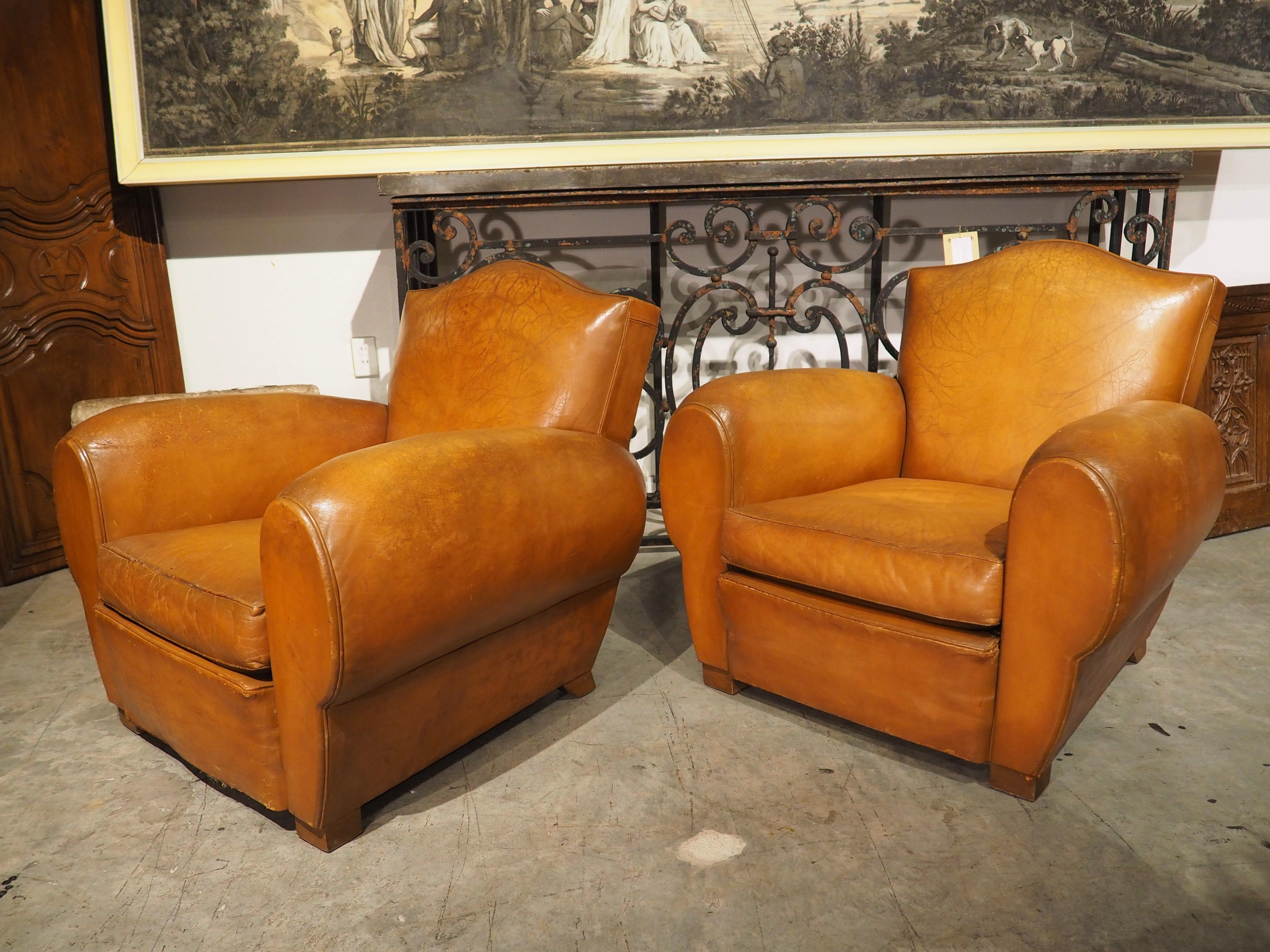 Pair of Large French Leather Club Chairs, Circa 1950 15