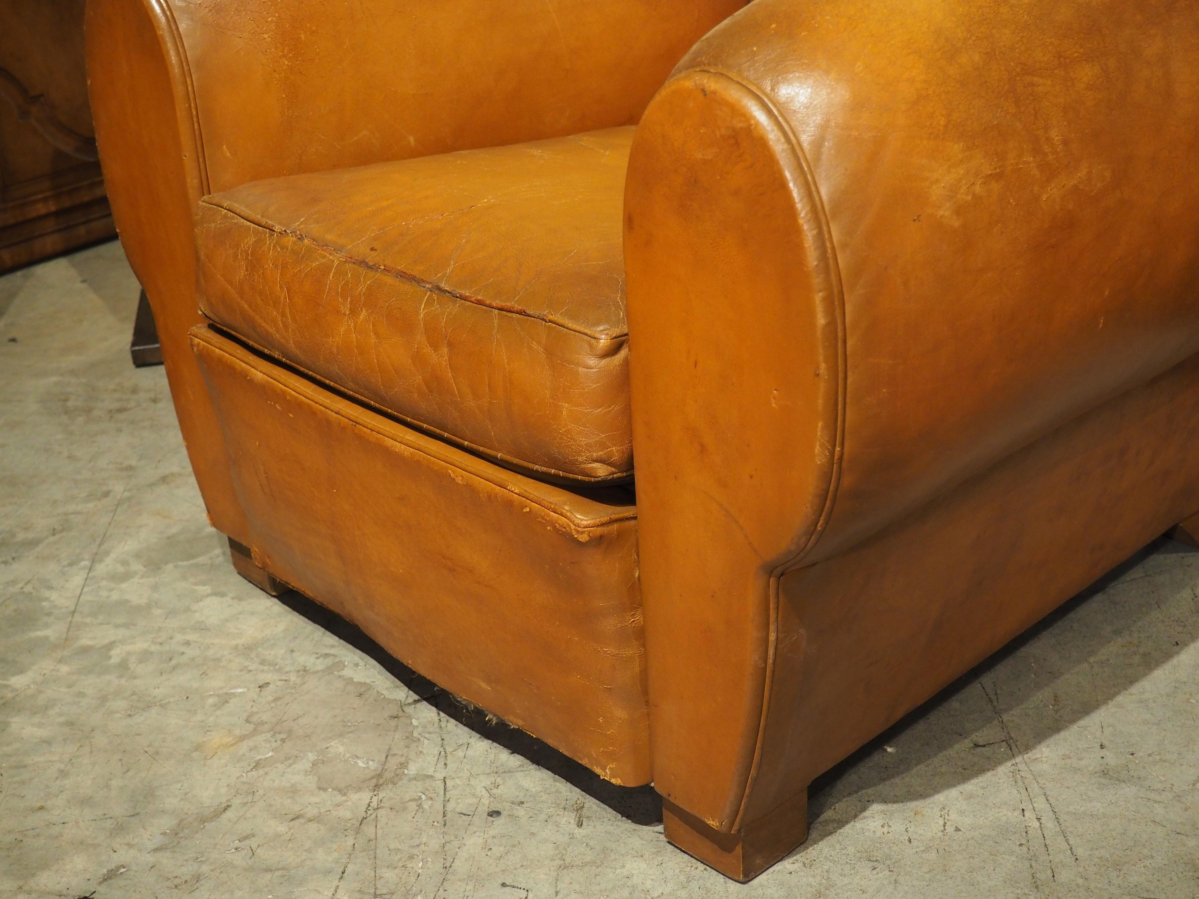 Pair of Large French Leather Club Chairs, Circa 1950 16