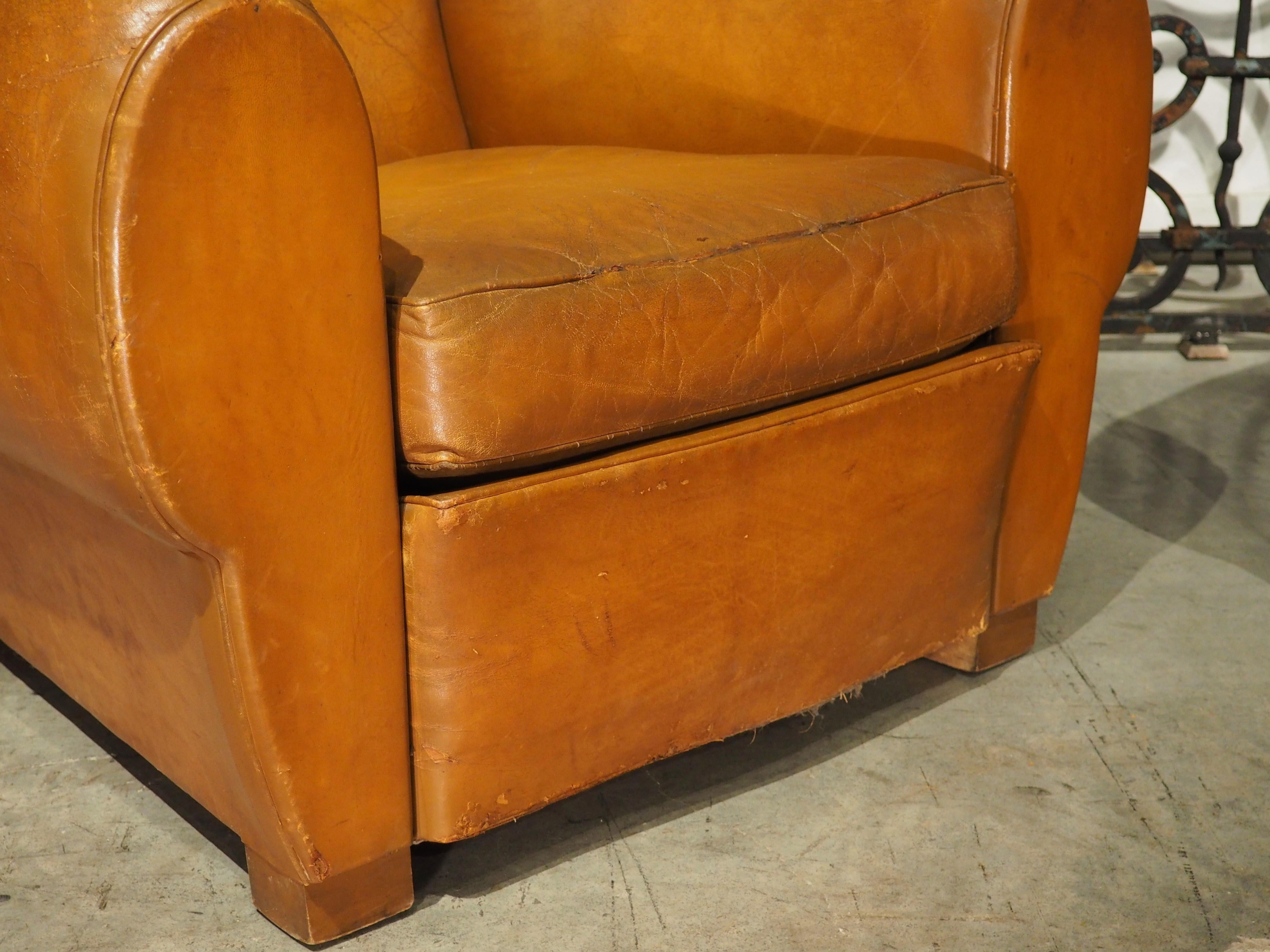 Pair of Large French Leather Club Chairs, Circa 1950 2