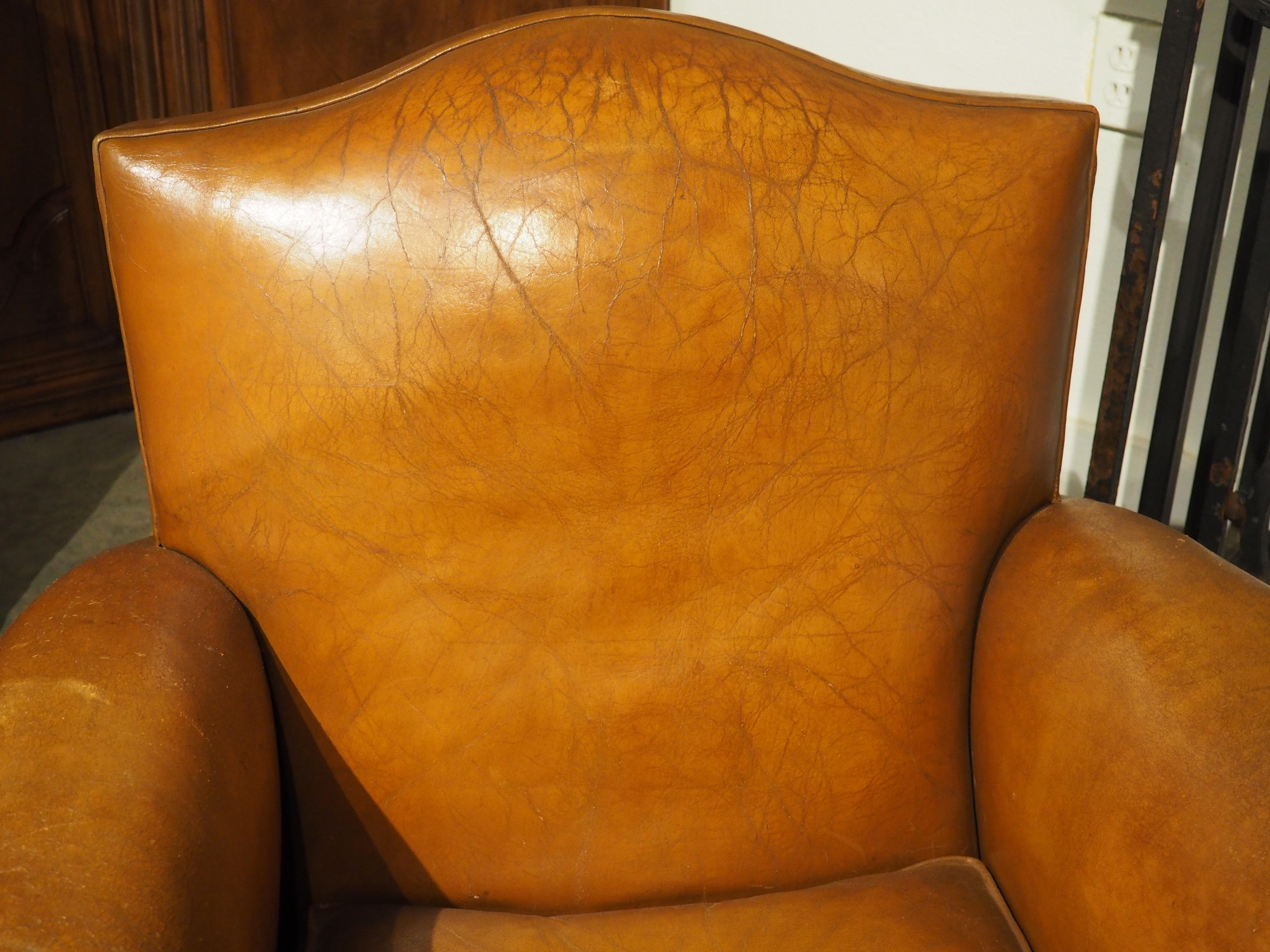 Pair of Large French Leather Club Chairs, Circa 1950 3