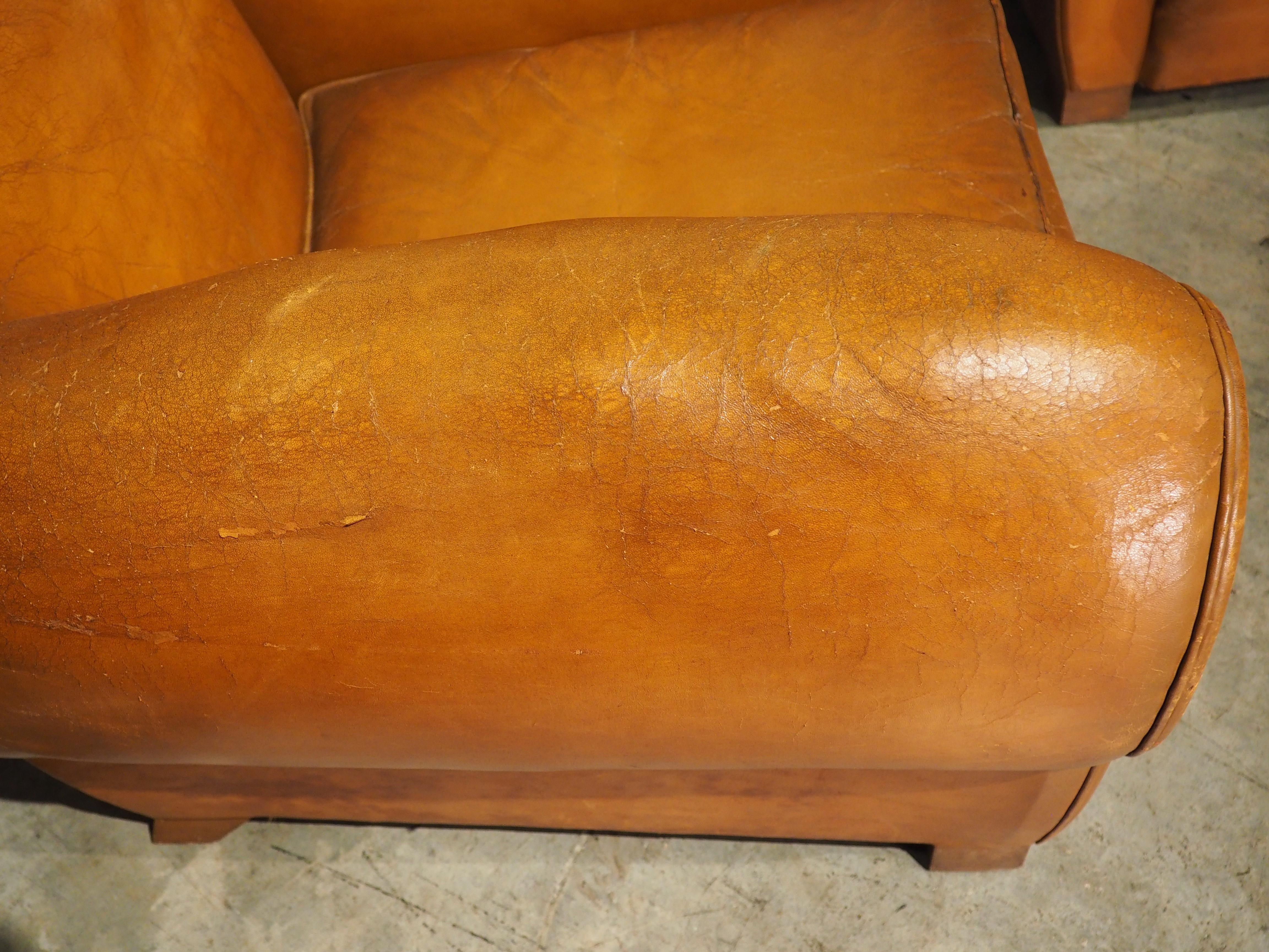 Pair of Large French Leather Club Chairs, Circa 1950 4