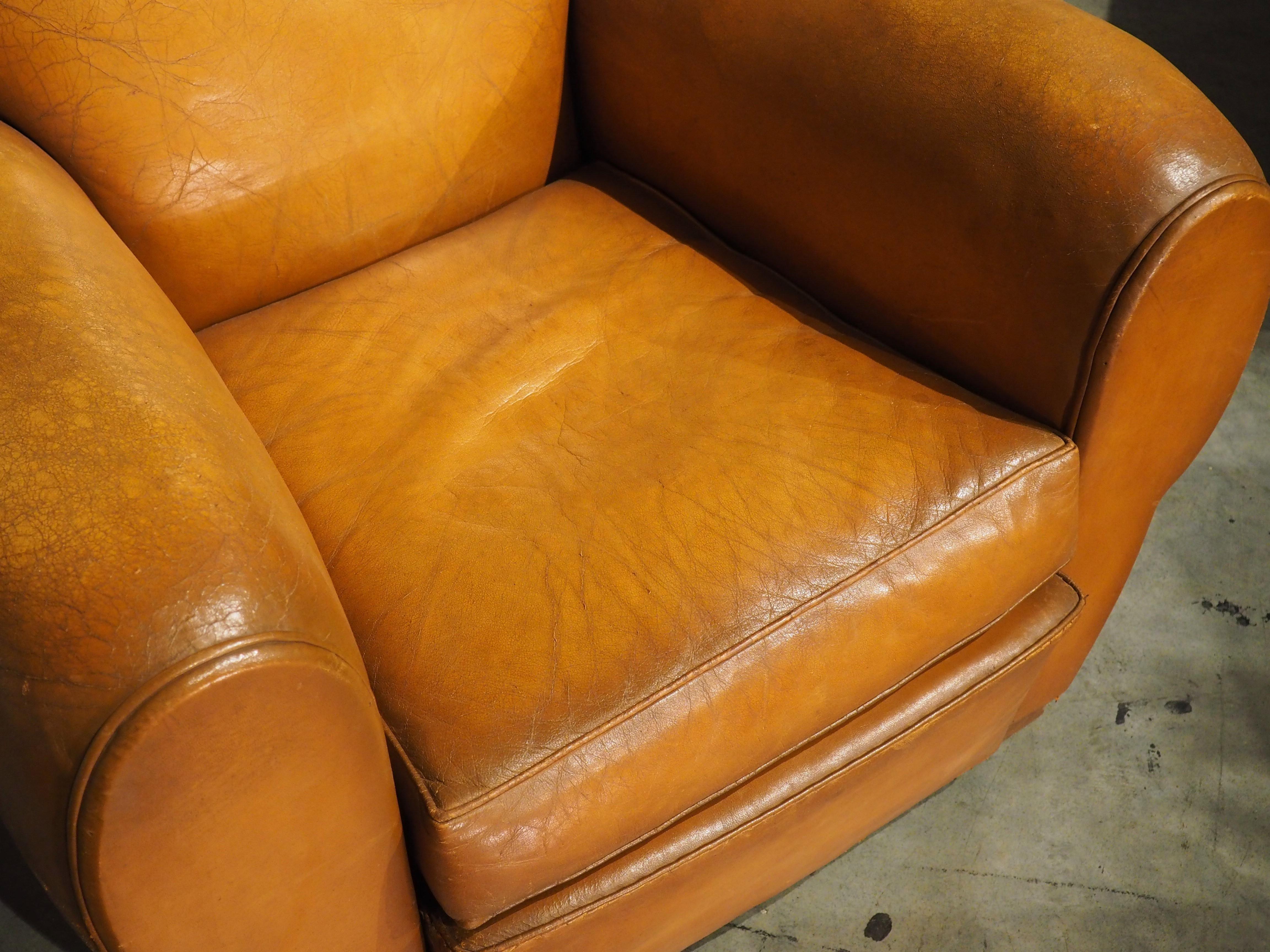 Pair of Large French Leather Club Chairs, Circa 1950 5