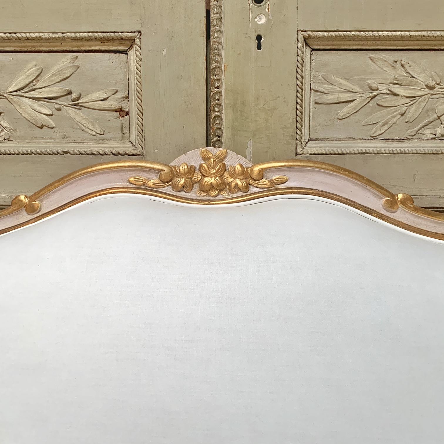 Pair of Large French Louis XV Style Bergeres with a Pink and Gilt Finish For Sale 6