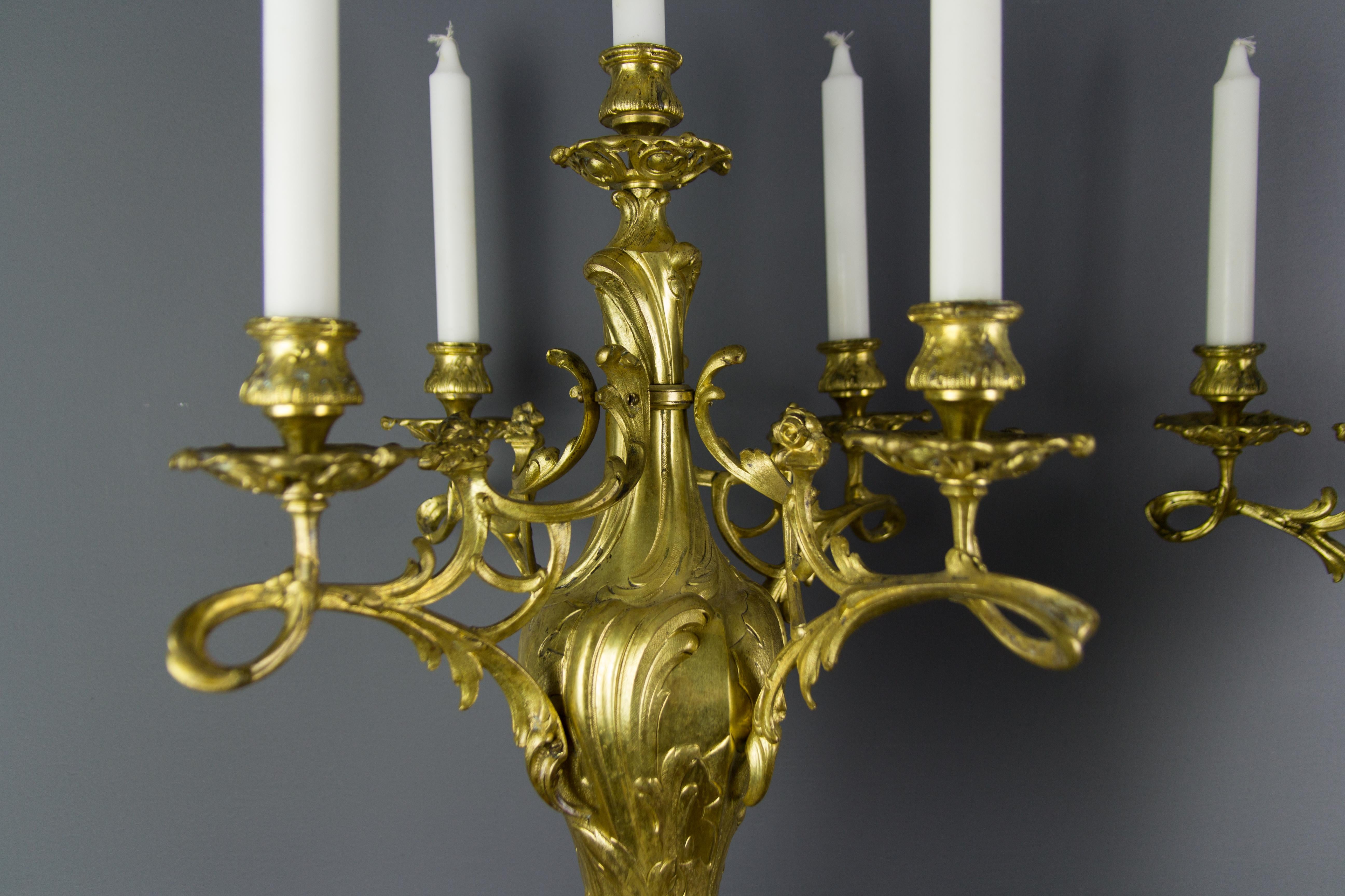 Pair of Large French Louis XV Style Bronze Five-Light Candelabras For Sale 10