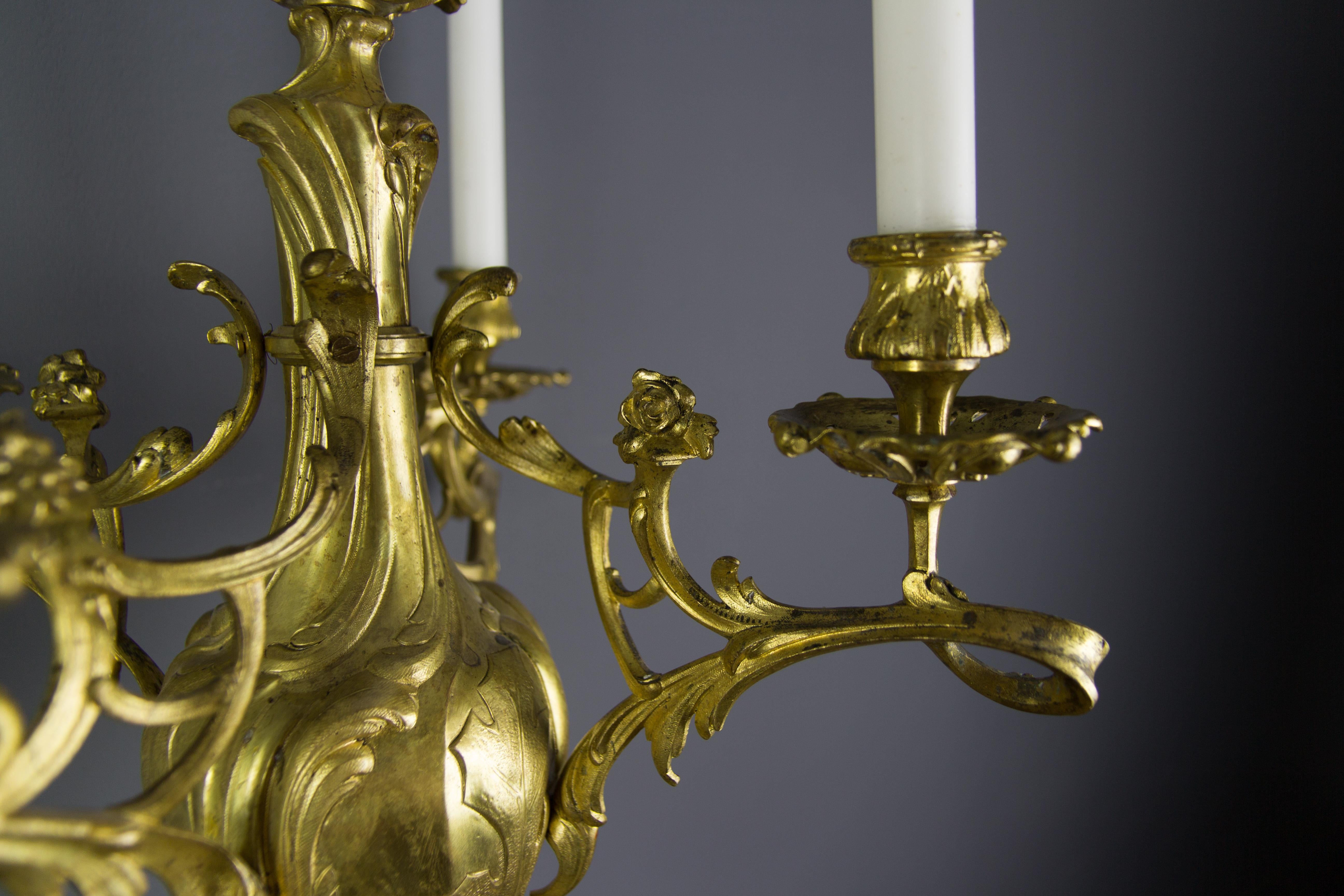 Pair of Large French Louis XV Style Bronze Five-Light Candelabras For Sale 11