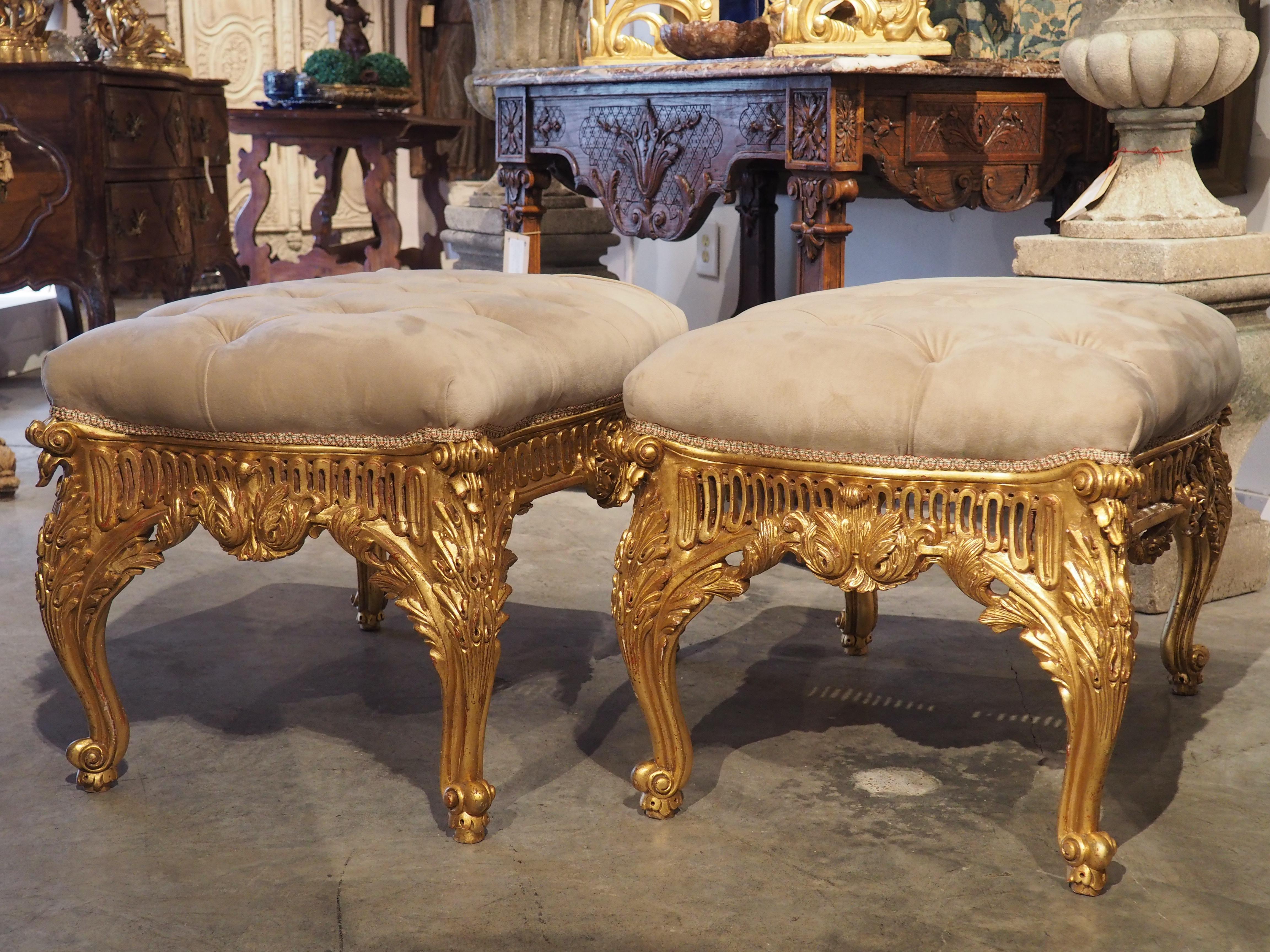 Pair of Large French Louis XV Style Tabouret Seats, 20th Century 5