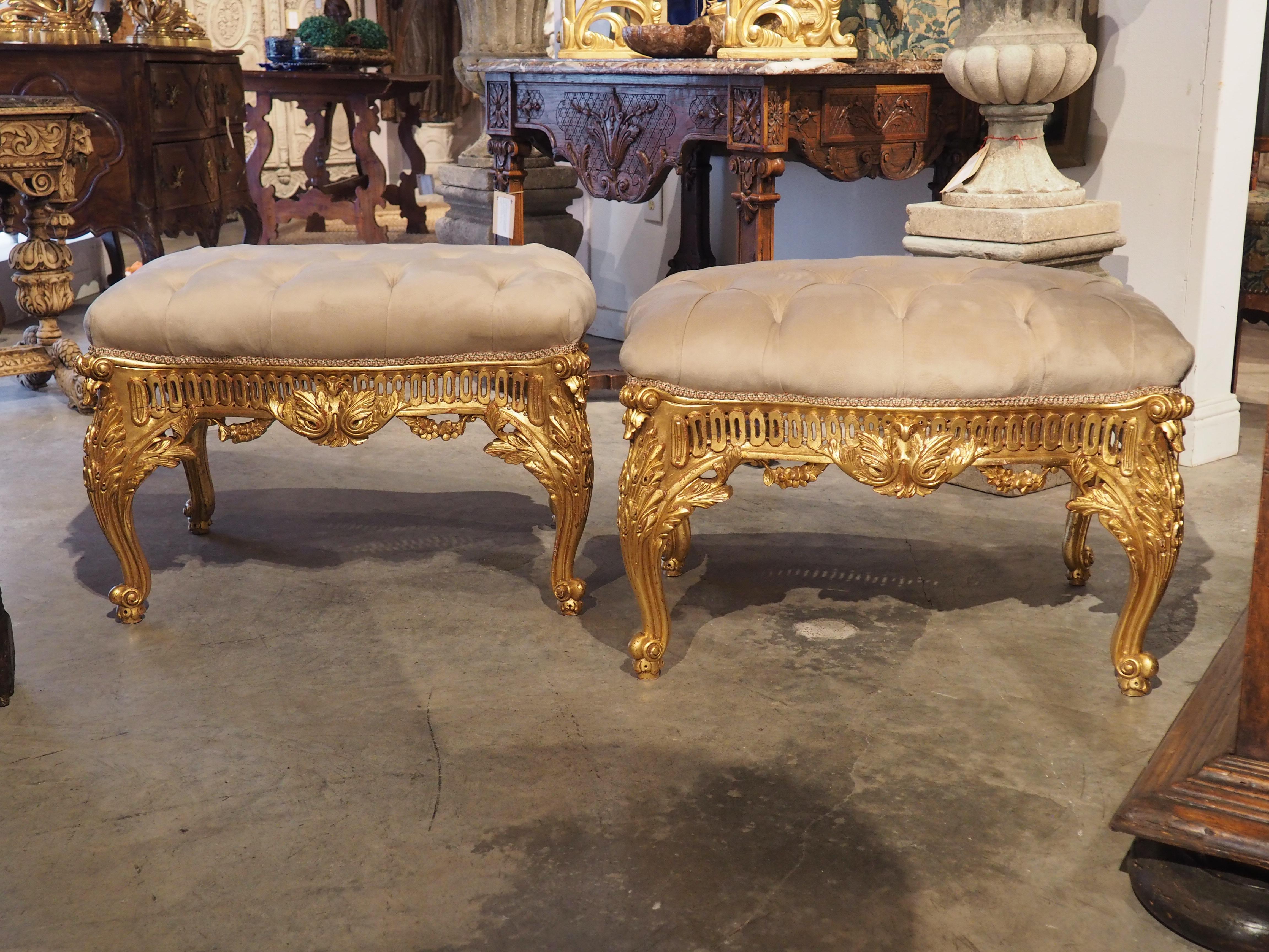 Pair of Large French Louis XV Style Tabouret Seats, 20th Century 9