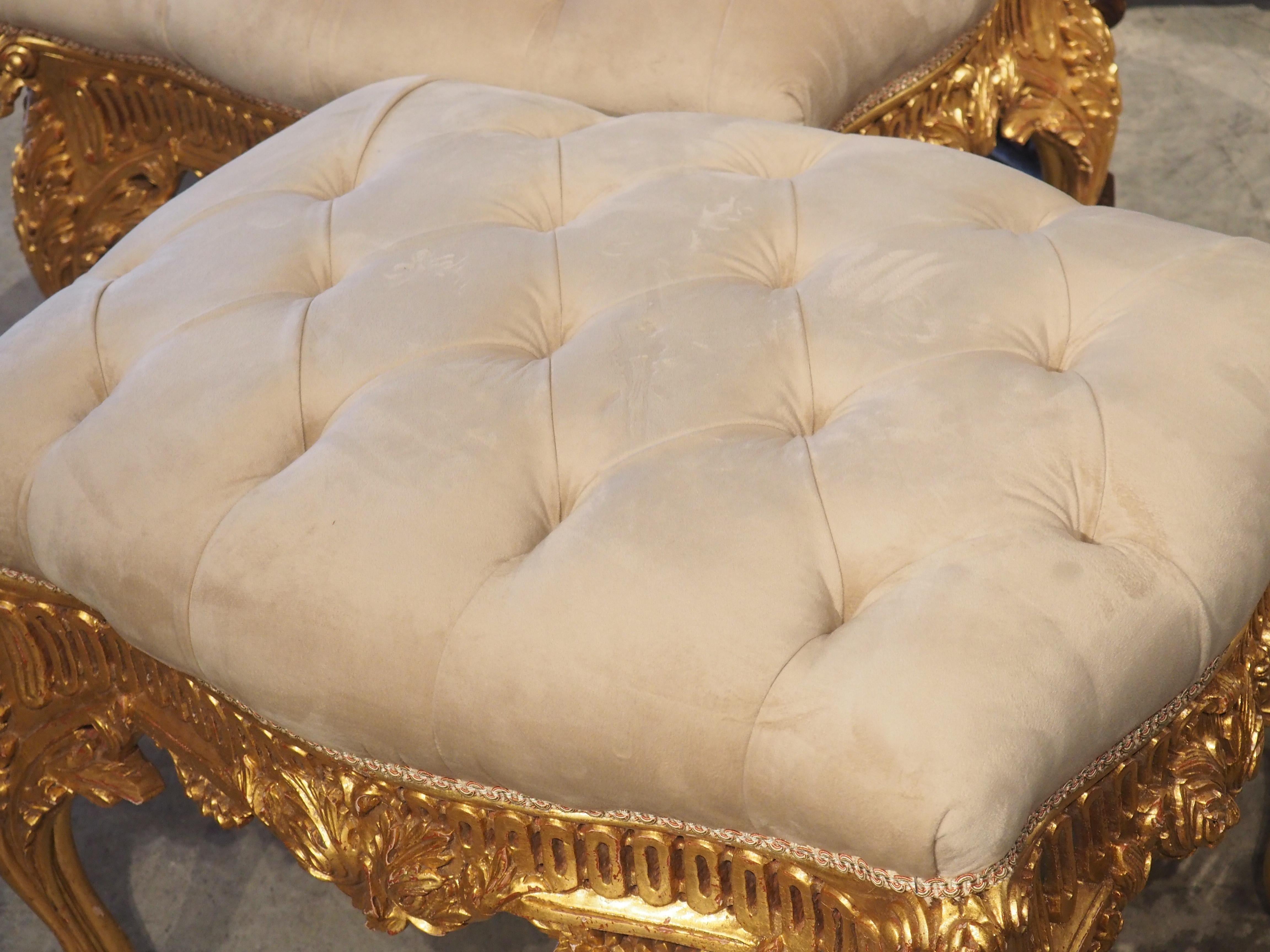 Pair of Large French Louis XV Style Tabouret Seats, 20th Century In Good Condition In Dallas, TX