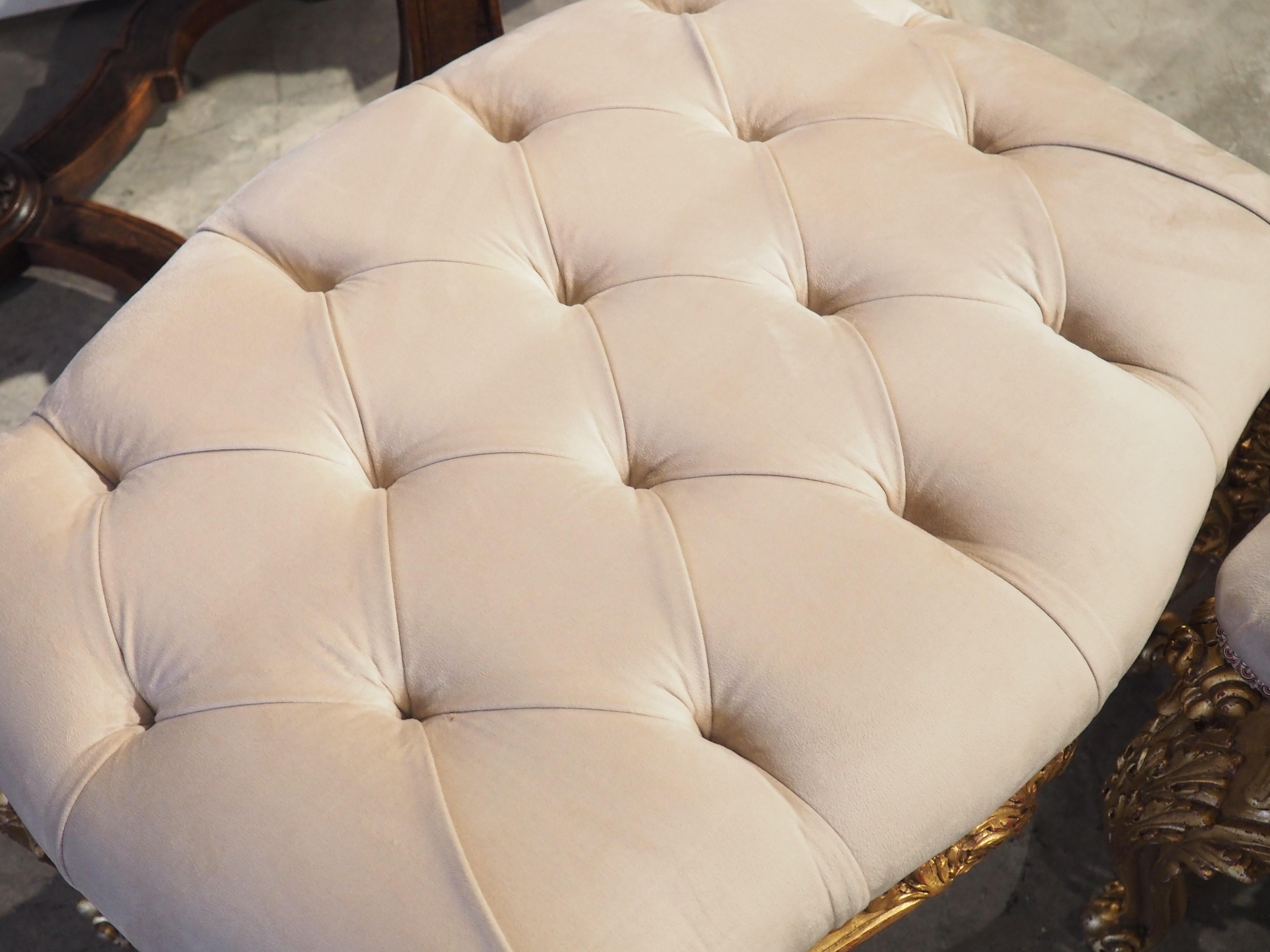 Textile Pair of Large French Louis XV Style Tabouret Seats, 20th Century