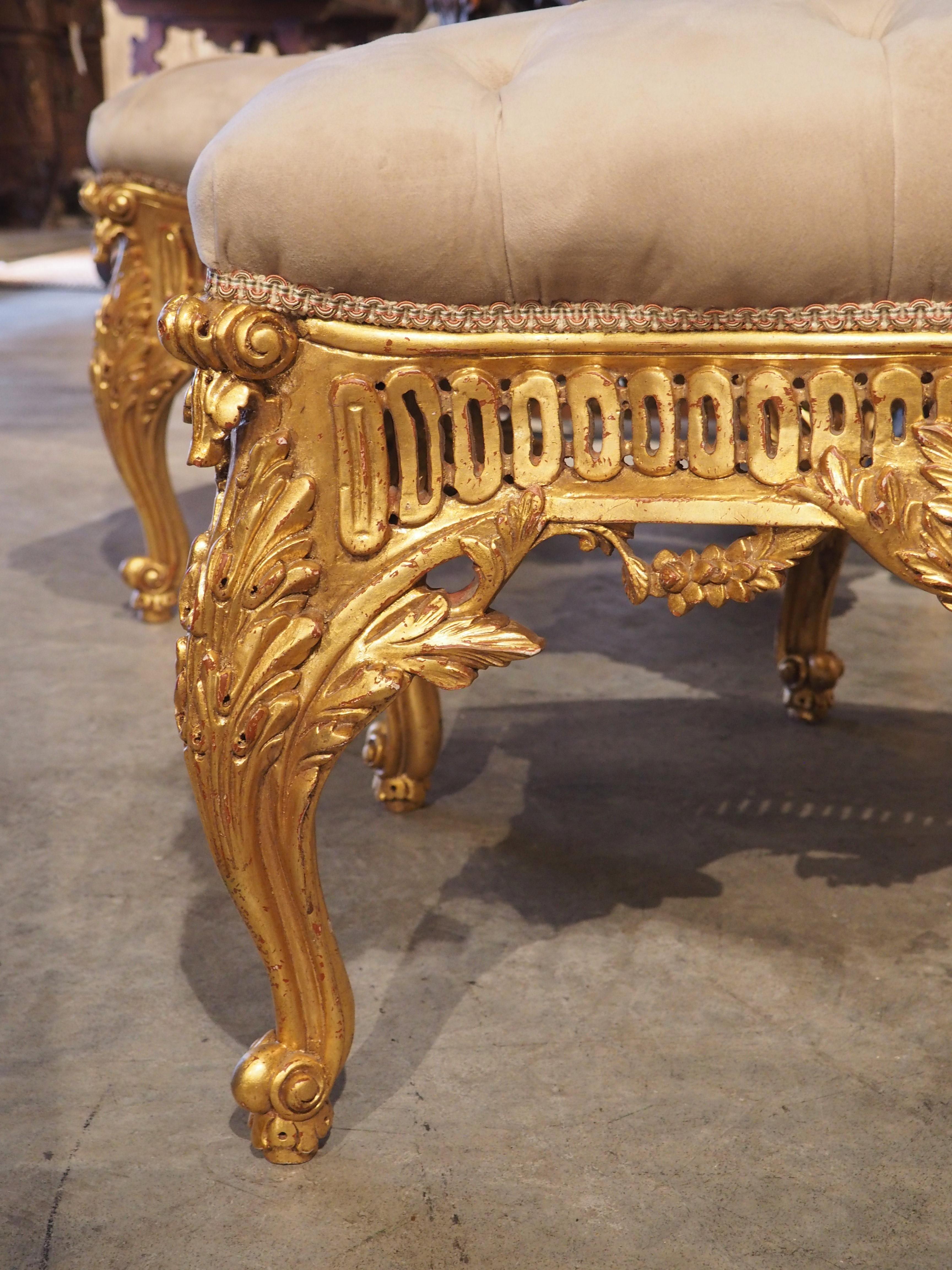 Pair of Large French Louis XV Style Tabouret Seats, 20th Century 3