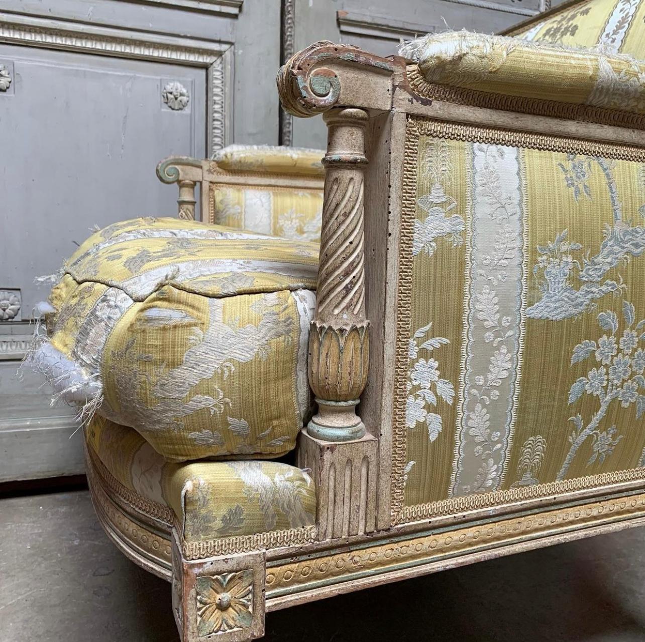 Wood Pair of Large French Louis XVI Style Bergeres with a Painted Finish