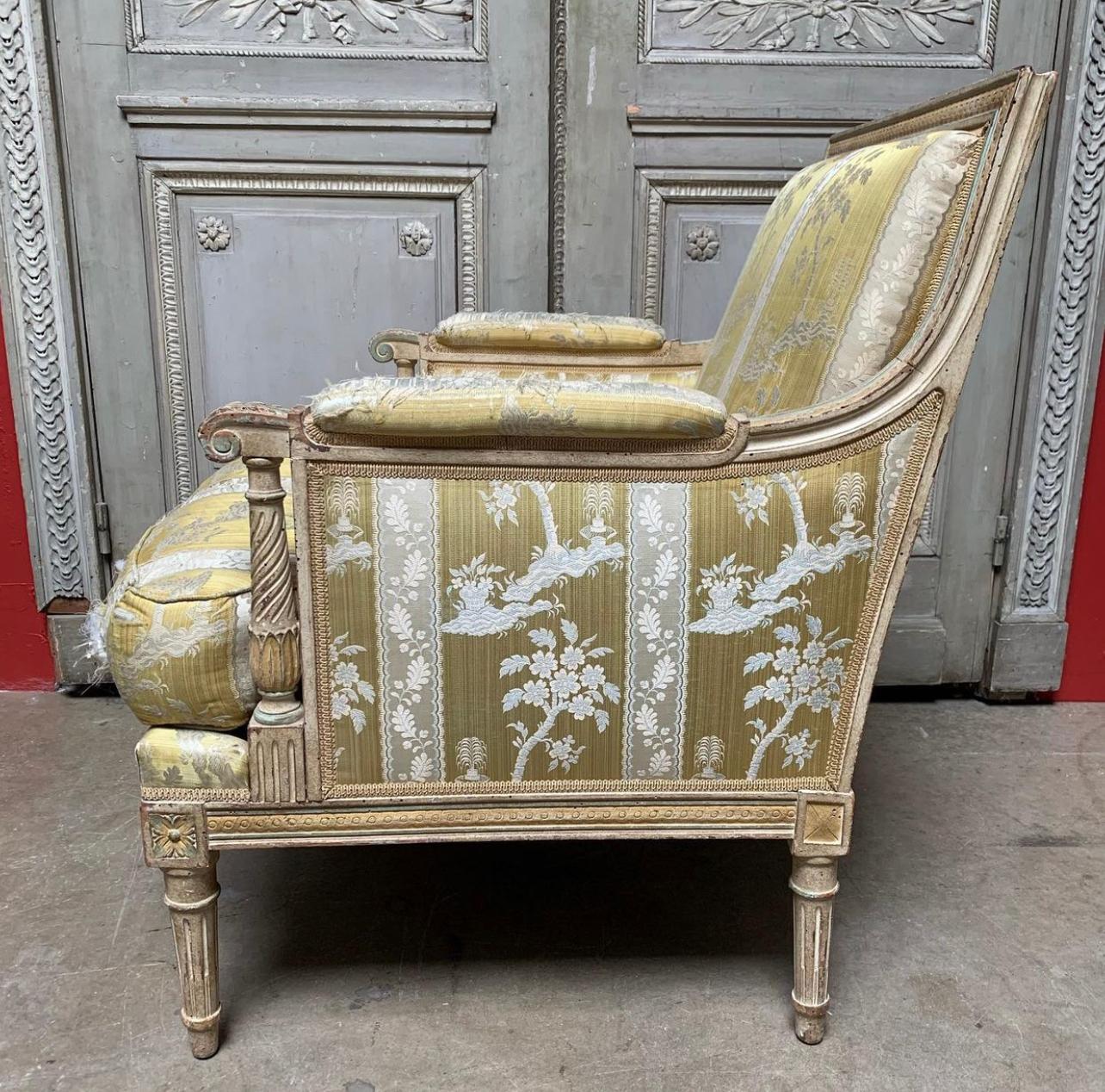 Pair of Large French Louis XVI Style Bergeres with a Painted Finish 1