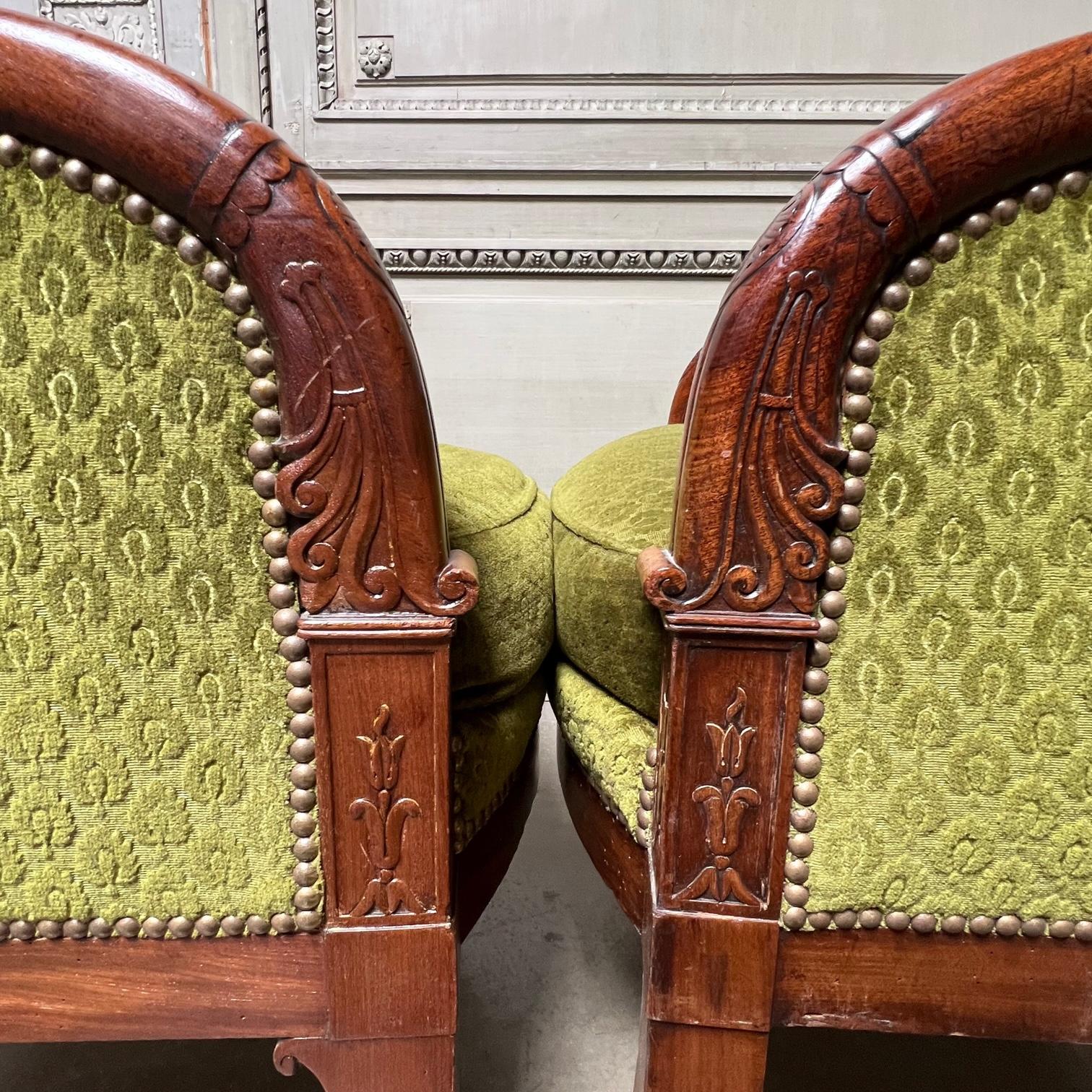 Pair of Large French Mahogany Charles X Bergeres For Sale 4