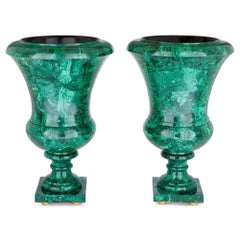Pair of Large French Malachite Vases