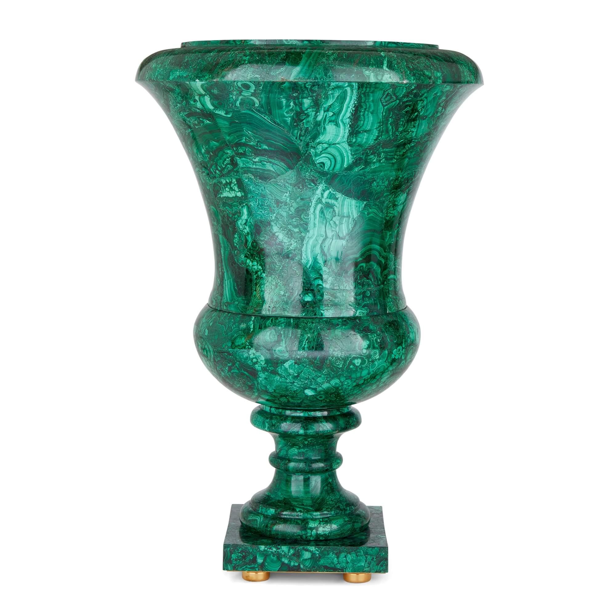Modern Pair of Large French Malachite Vases  For Sale