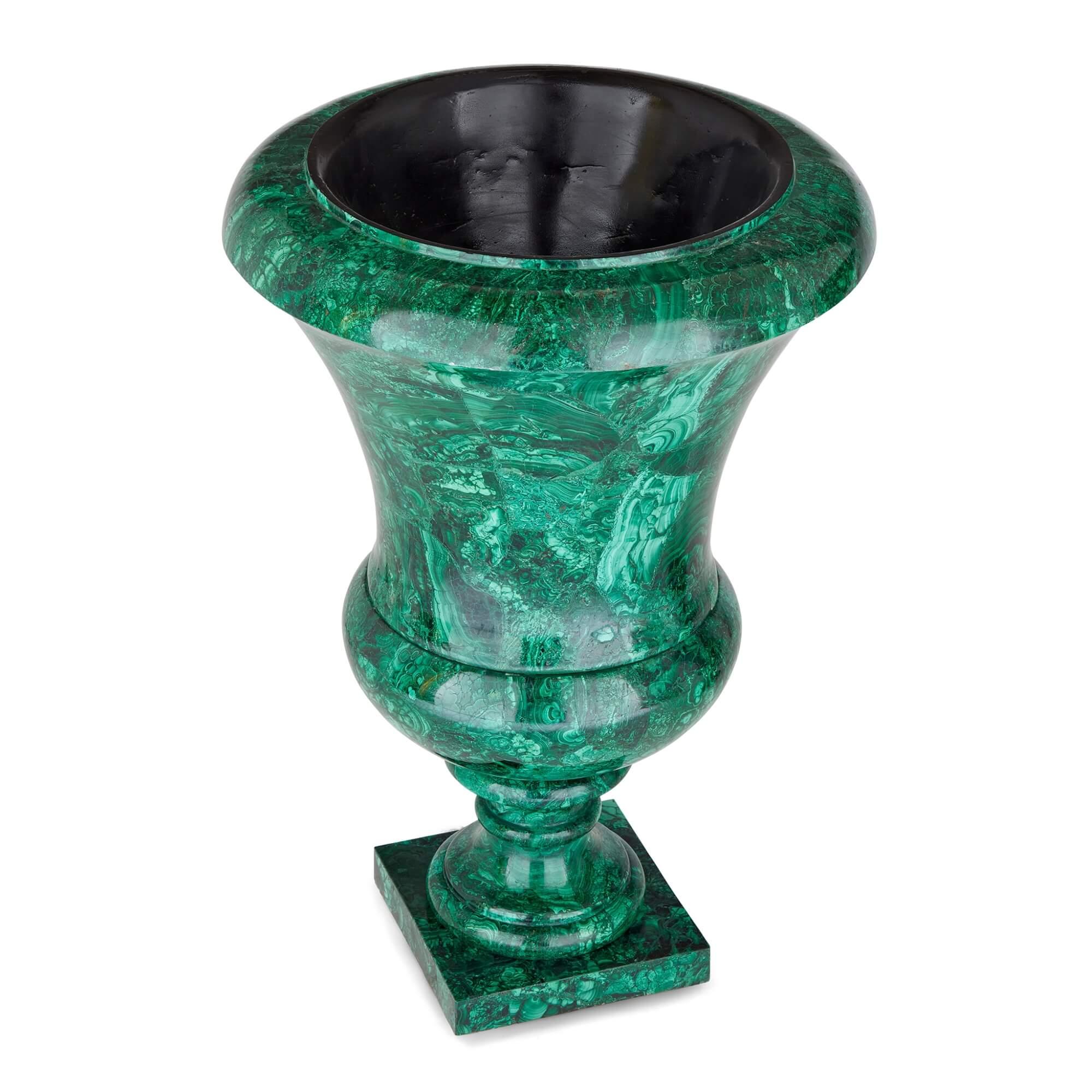 Cast Pair of Large French Malachite Vases  For Sale