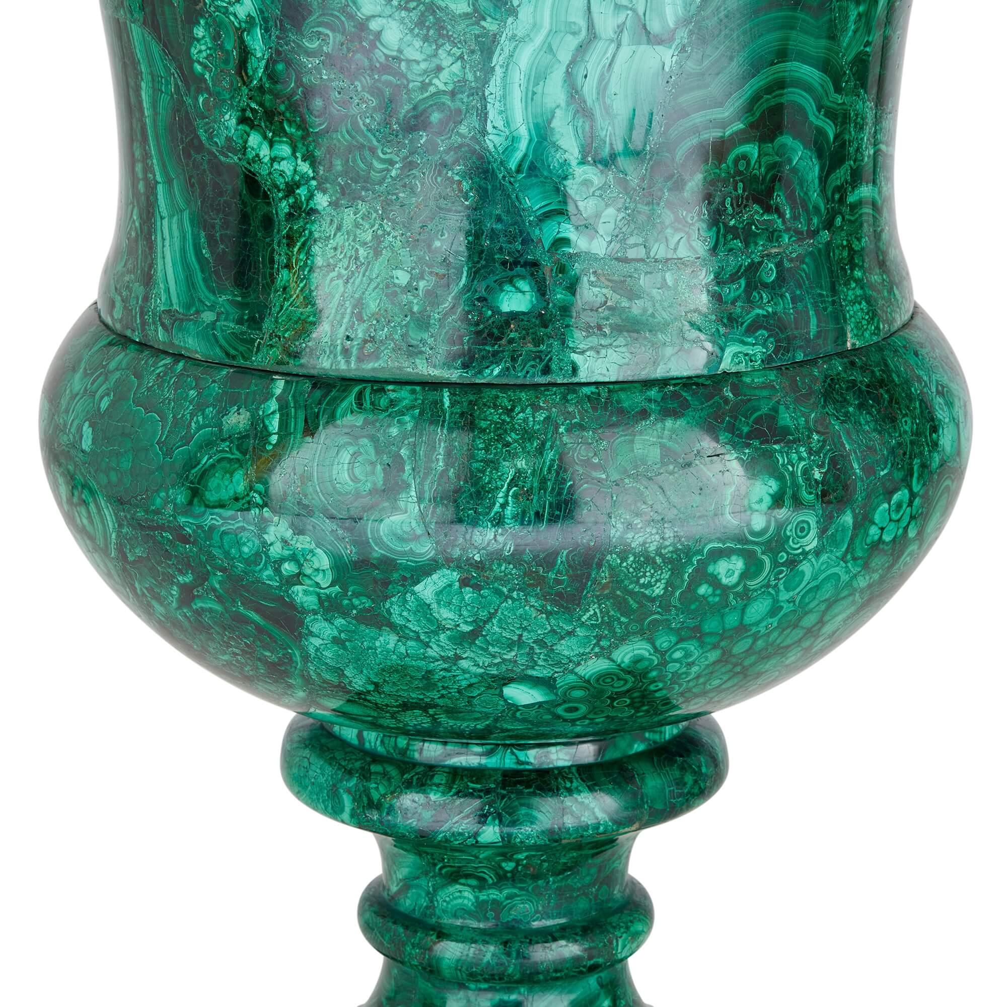 Pair of Large French Malachite Vases  In Good Condition For Sale In London, GB