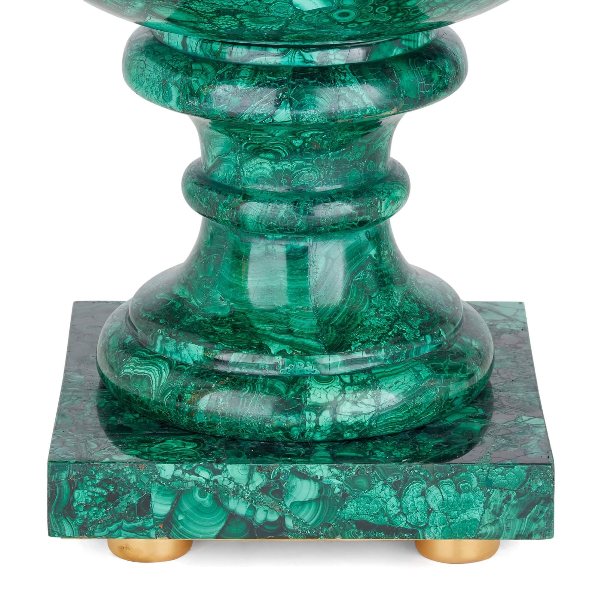 20th Century Pair of Large French Malachite Vases  For Sale