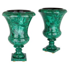 Pair of Large French Malachite Vases