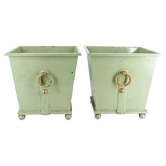 Pair of Large French Metal Green and Gilt Garden Planters Pair of Large French Metal Green and Gilt Garden Planters
