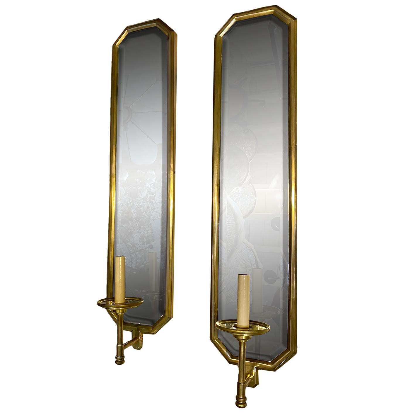 Pair of Large French Mirrored Sconces In Good Condition For Sale In New York, NY