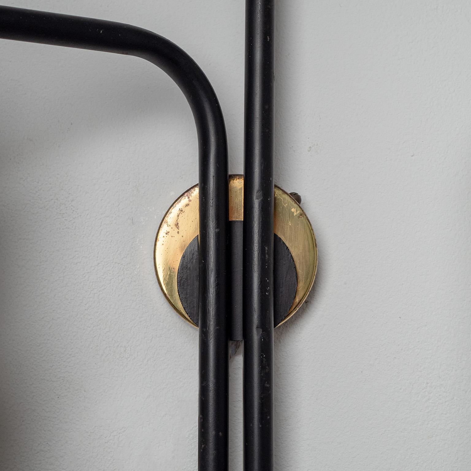 Brass Pair of Large French Modernist Wall Lights, 1950s