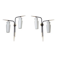 Paire de grandes lampes murales modernistes françaises, années 1950