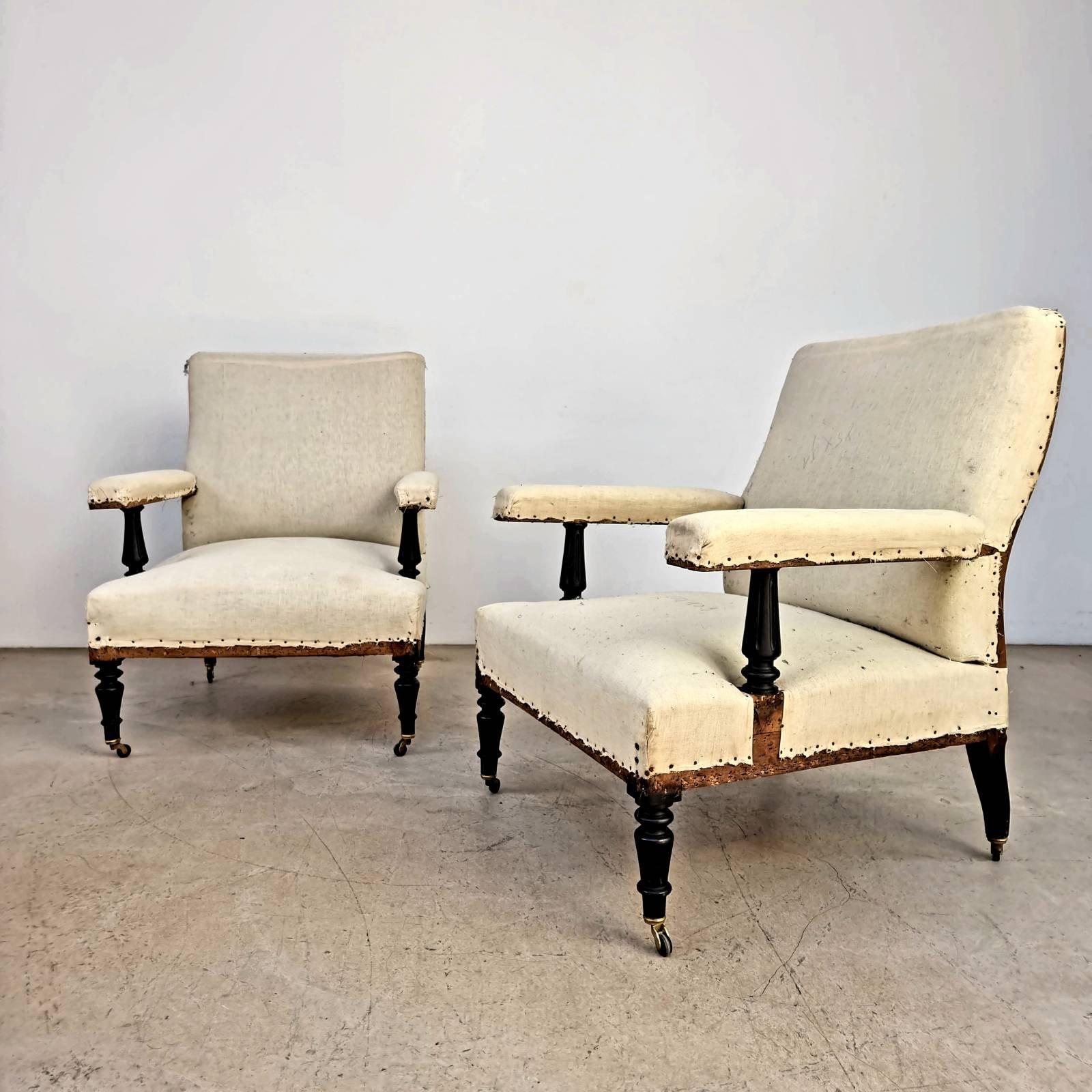Pair of Large French Napoleon III Armchairs 3