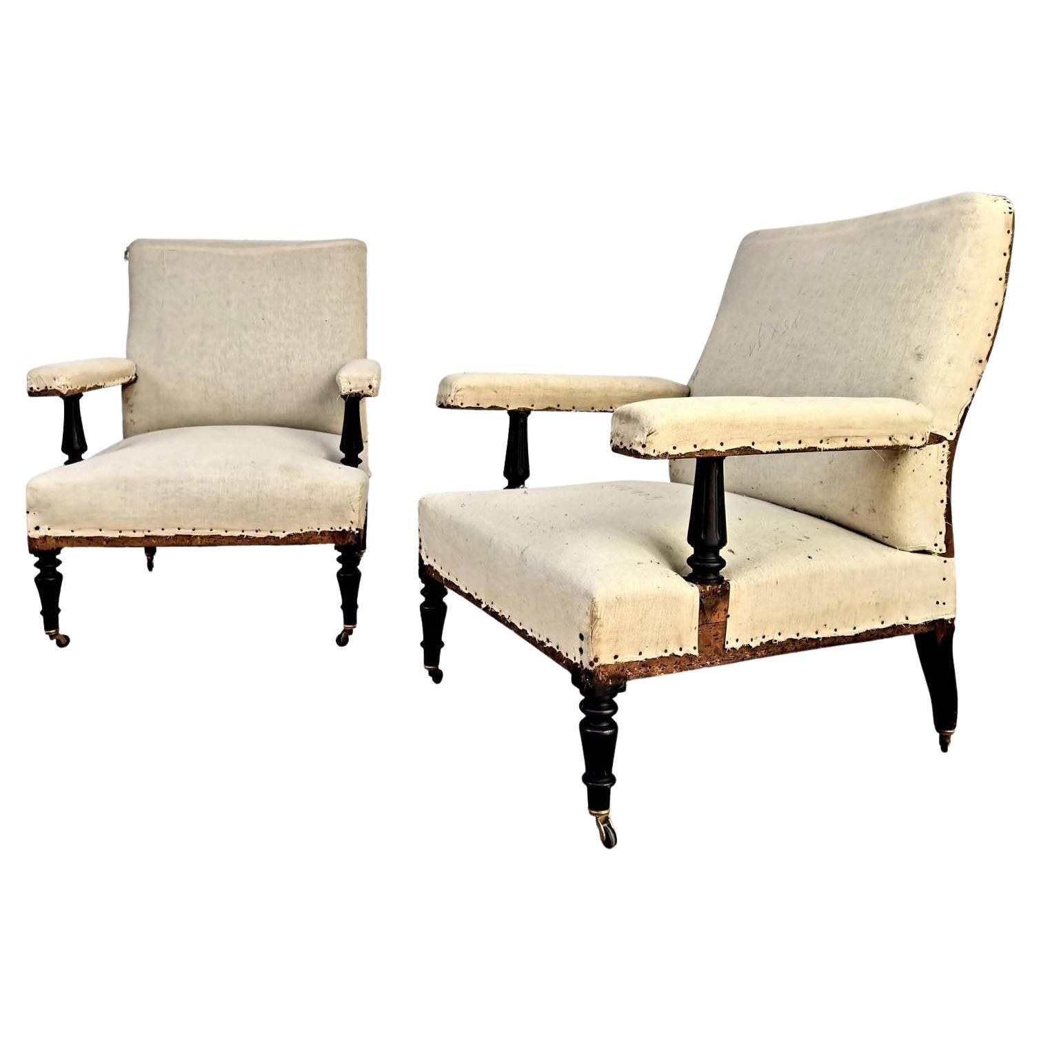 Pair of Large French Napoleon III Armchairs