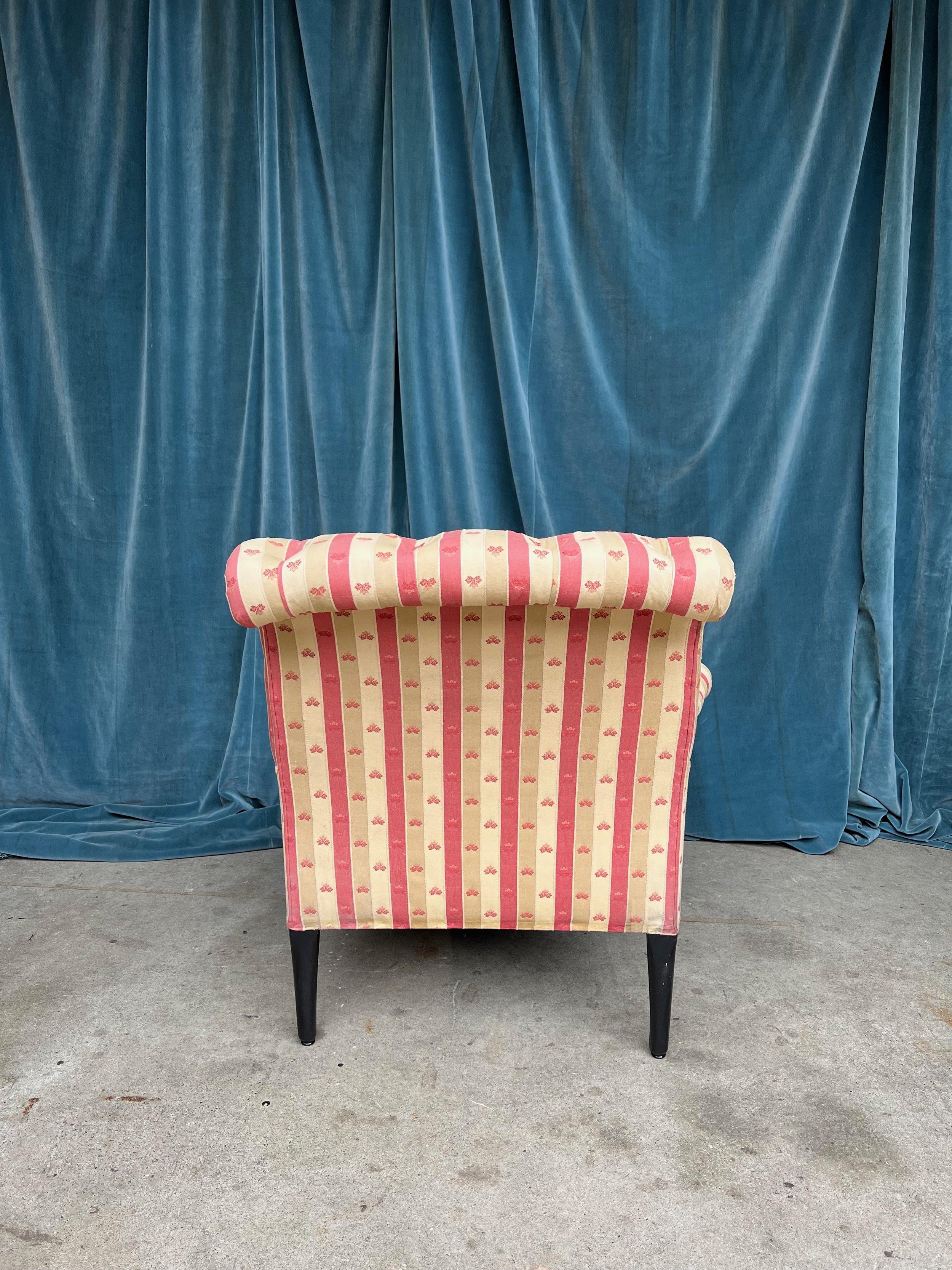 Pair of Large French Napoleon III  Armchairs in Striped Fabric  For Sale 4