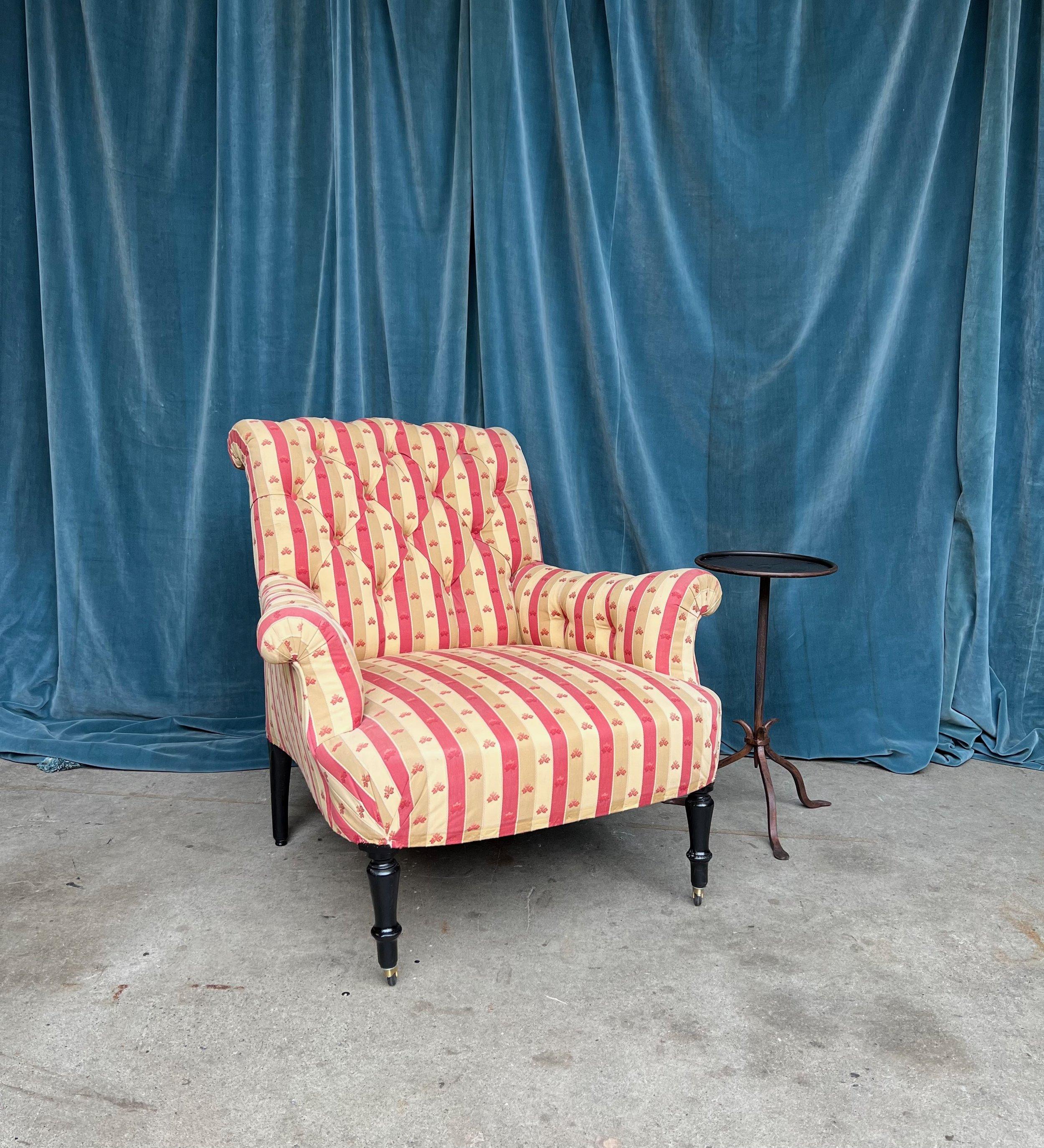 Pair of Large French Napoleon III  Armchairs in Striped Fabric  For Sale 5
