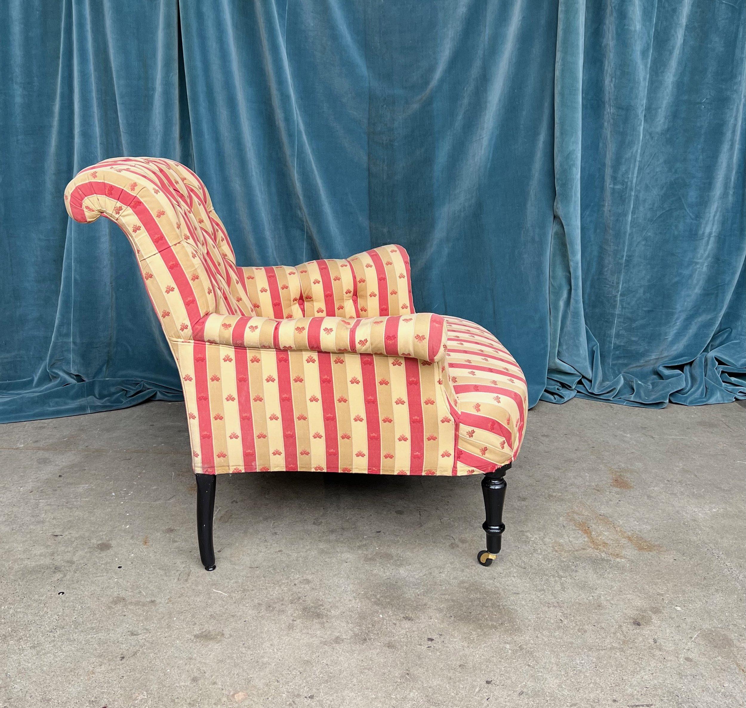 19th Century Pair of Large French Napoleon III  Armchairs in Striped Fabric  For Sale