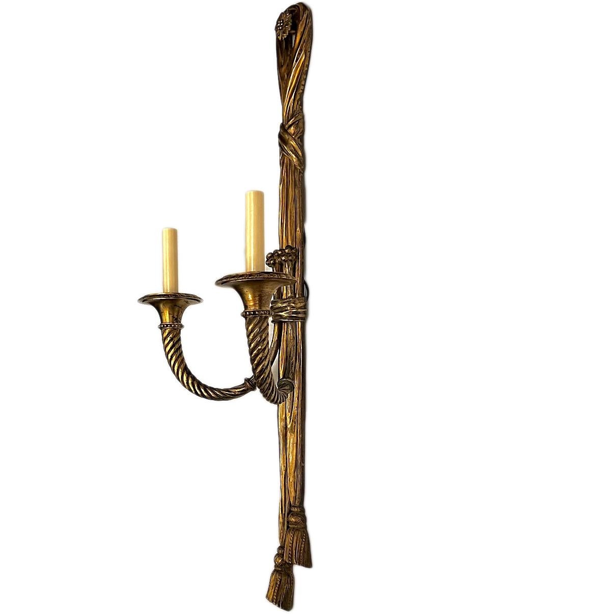 Cast Pair of Large French Neoclassic Bronze Sconces For Sale