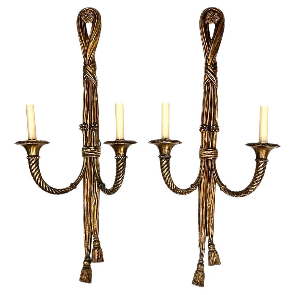 Pair of Large French Neoclassic Bronze Sconces For Sale
