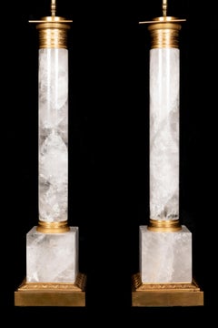 Pair of Large French Neoclassical Gilt Bronze and Cut Rock Crystal Lamps