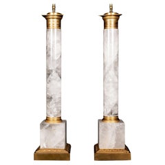 Pair of Large French Neoclassical Gilt Bronze and Cut Rock Crystal Lamps