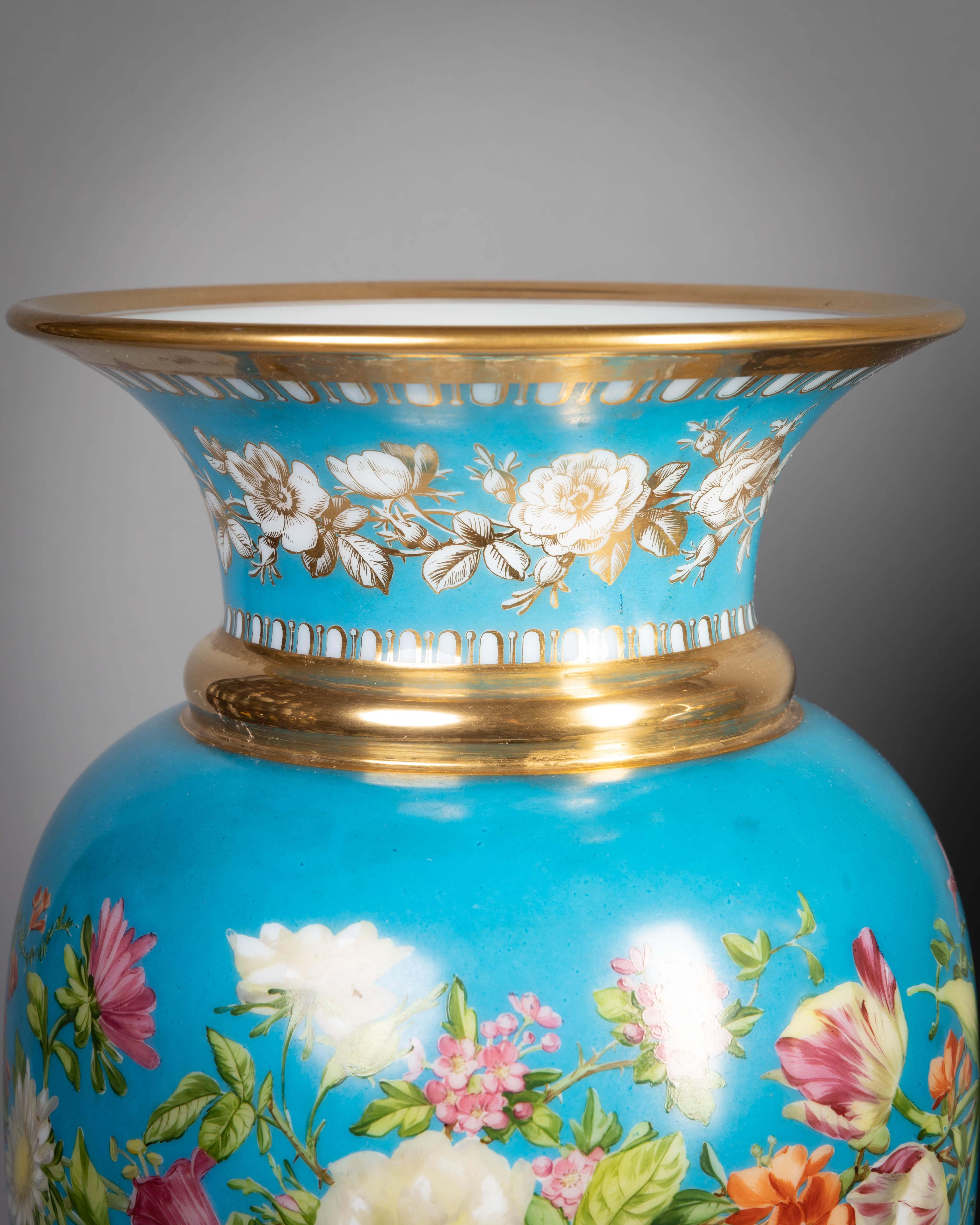 Pair of large French opaline vases, circa 1830.