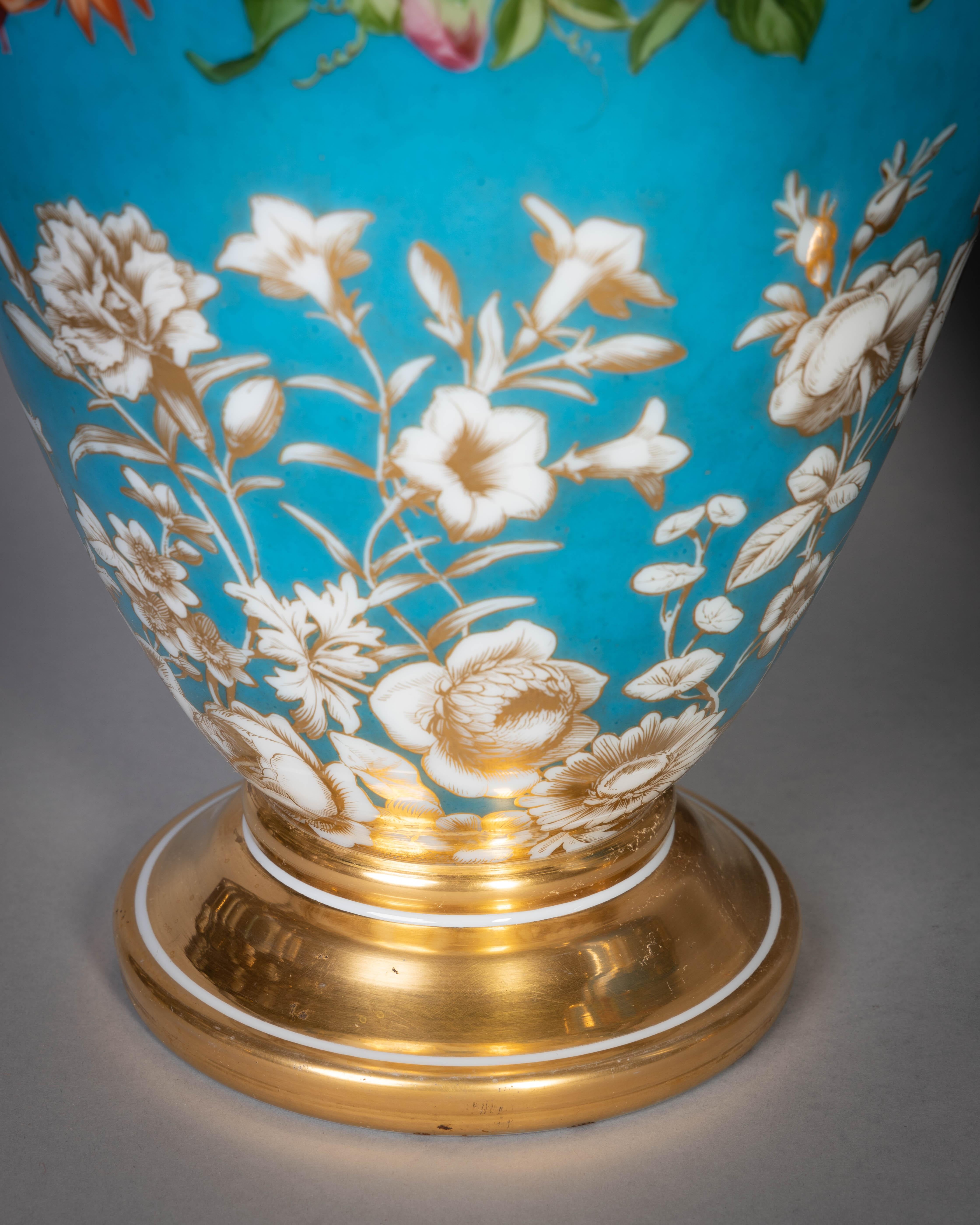 Mid-19th Century Pair of Large French Opaline Vases, circa 1830 For Sale