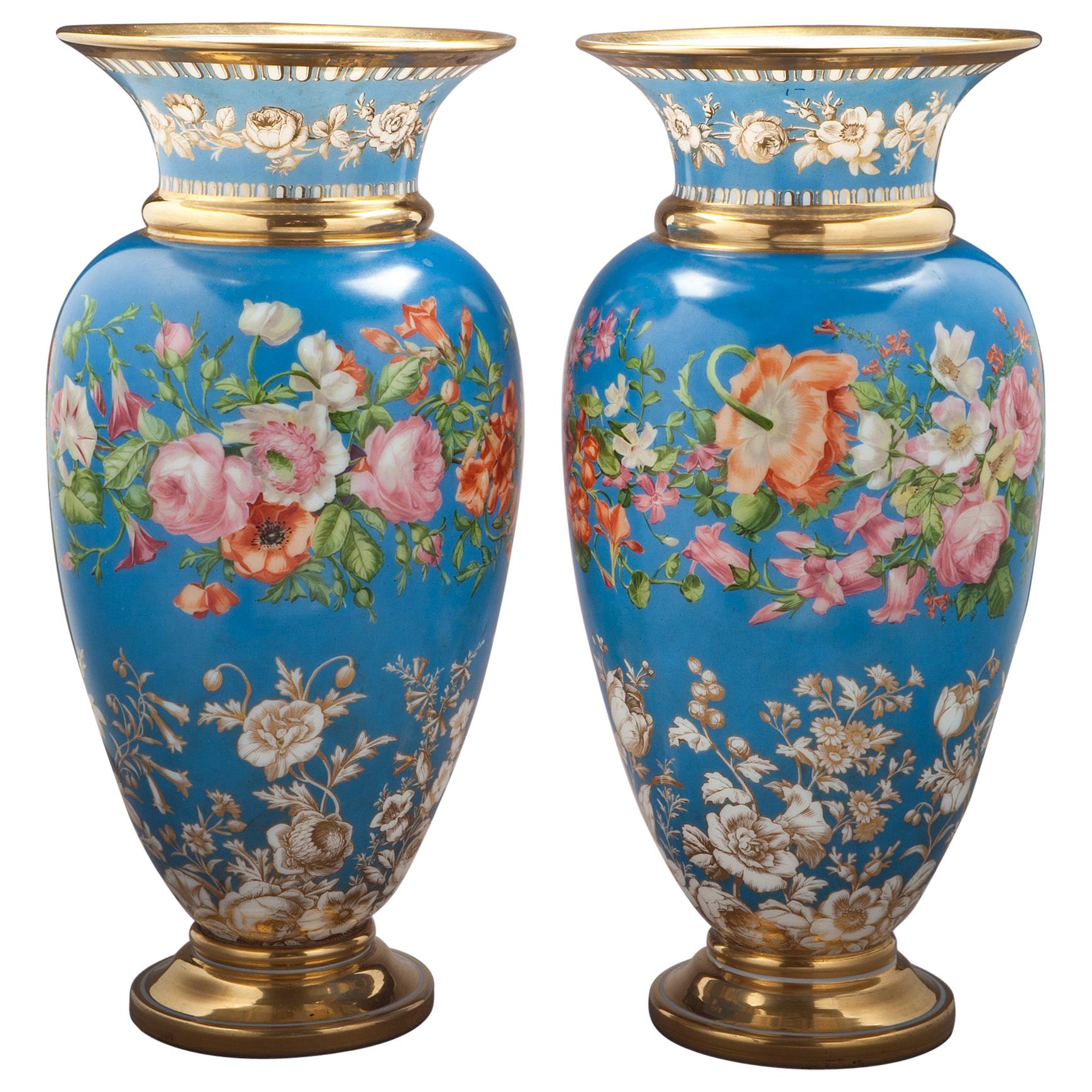 Pair of Large French Opaline Vases, circa 1830