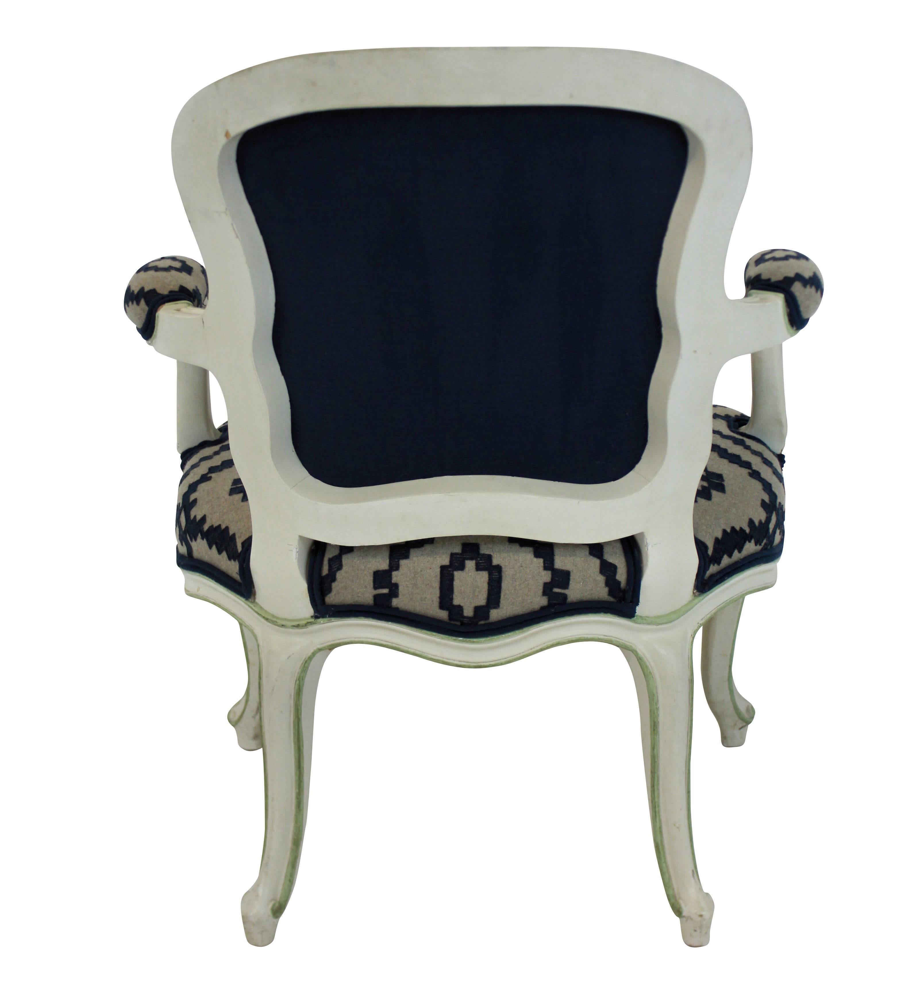 Beech Pair of Large French Painted Armchairs