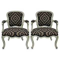 Pair of Large French Painted Armchairs