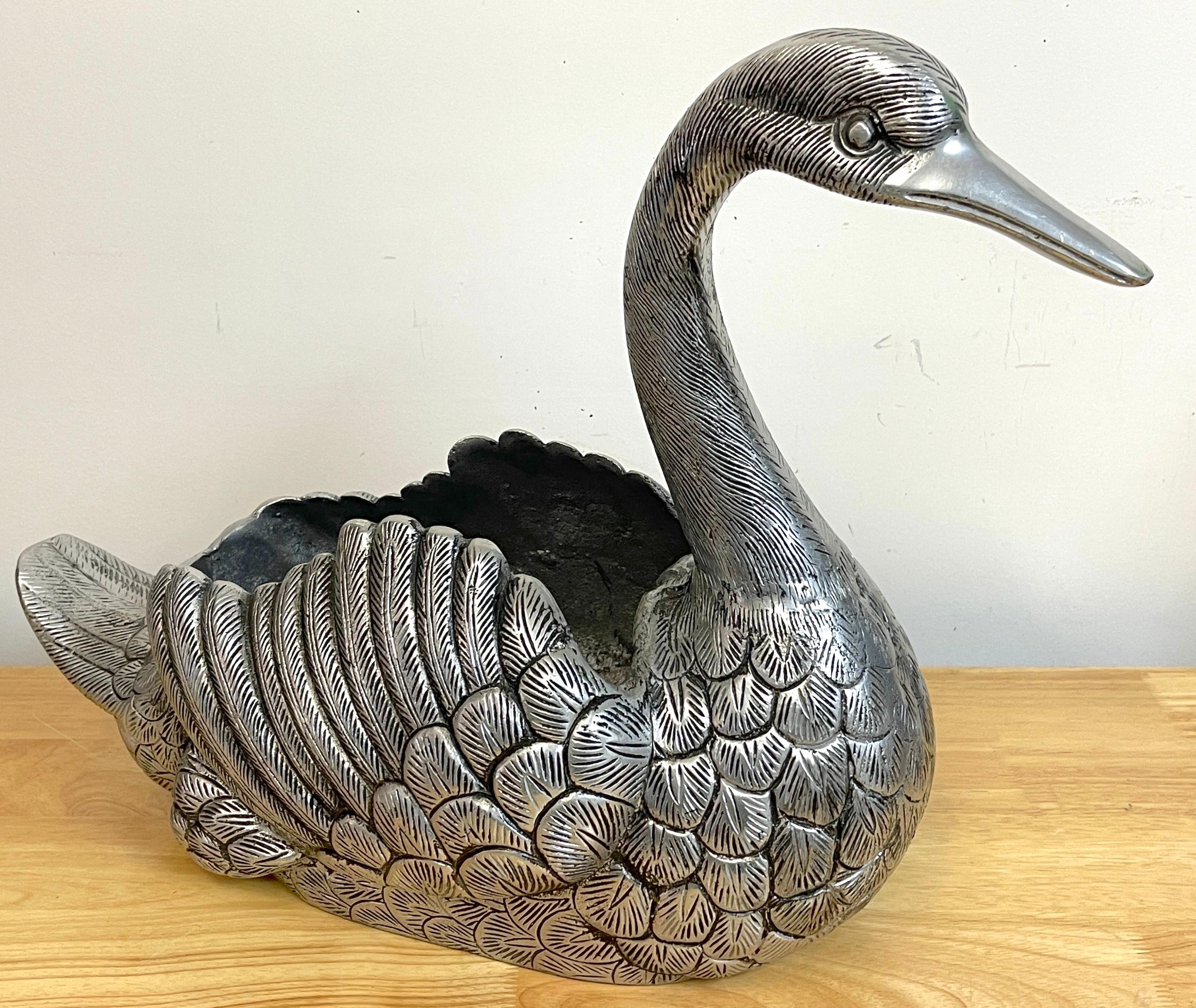 Pair of Large French Pewter Swan Cachepots In Good Condition In West Palm Beach, FL