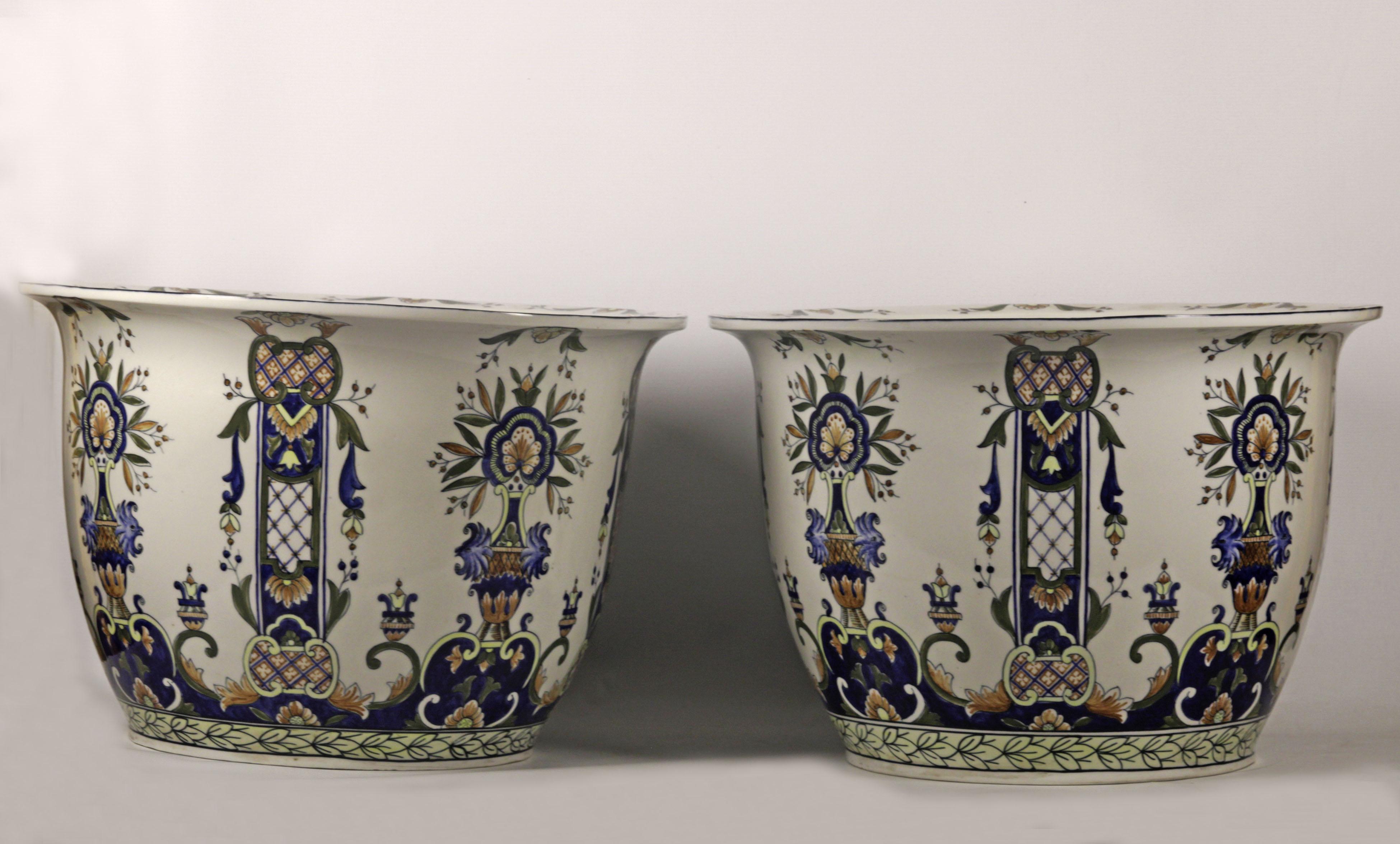 Hand-Painted Pair of Large French Planters For Sale