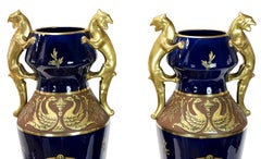 Pair of Large French Porcelain Cobalt Blue Vases by Maurice Pinon