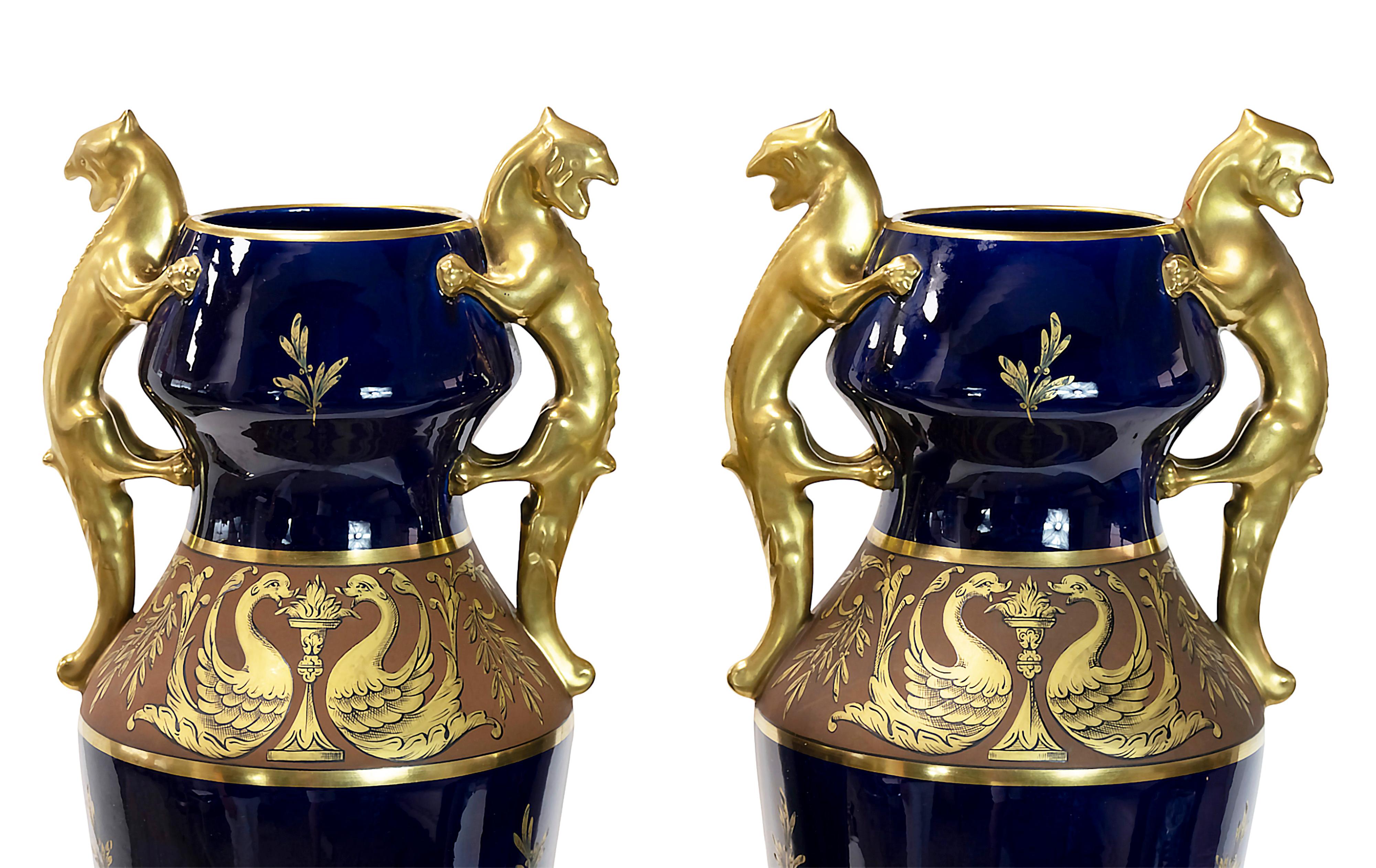 20th Century Pair of Large French Porcelain Cobalt Blue Vases by Maurice Pinon For Sale