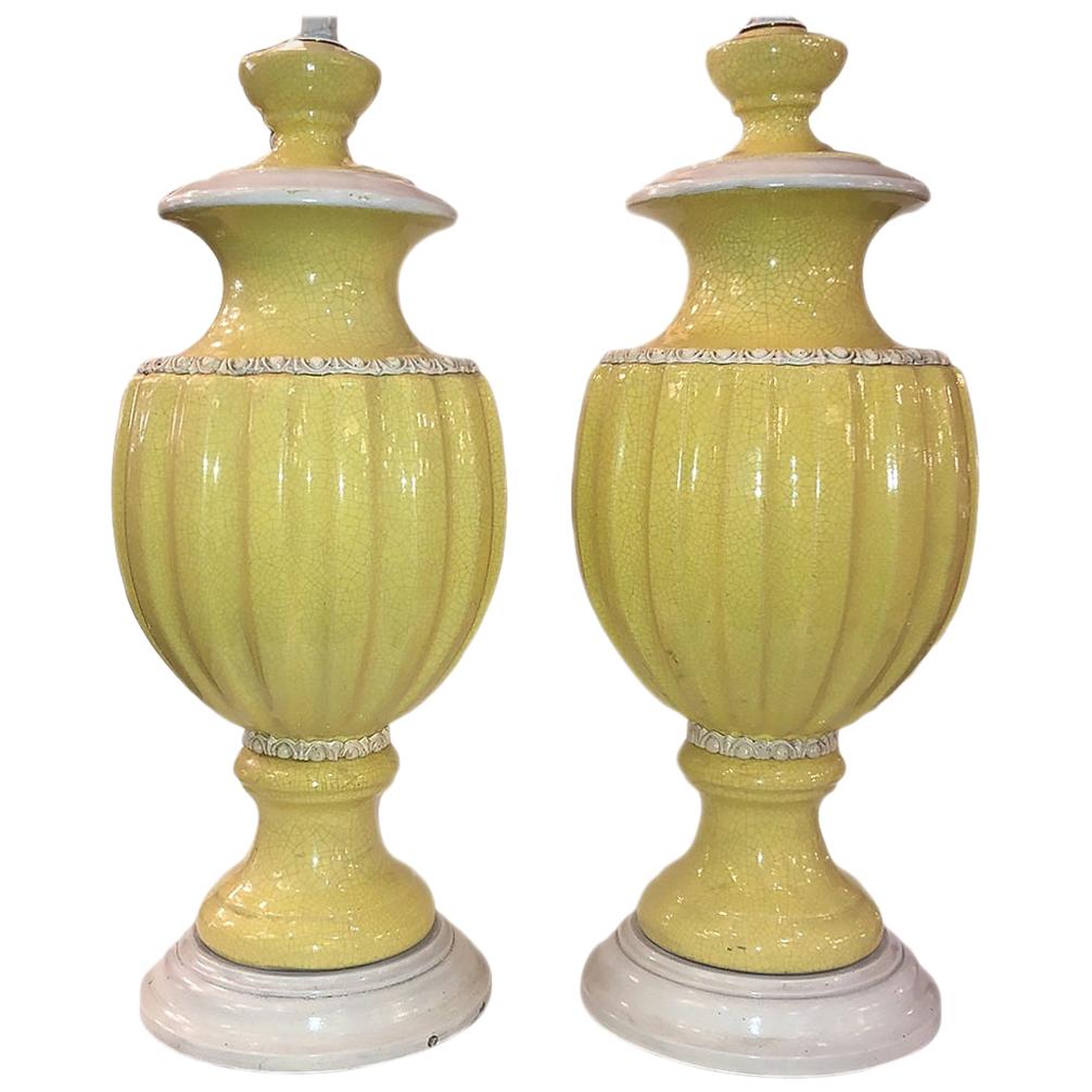 Pair of Large French Porcelain Lamps For Sale