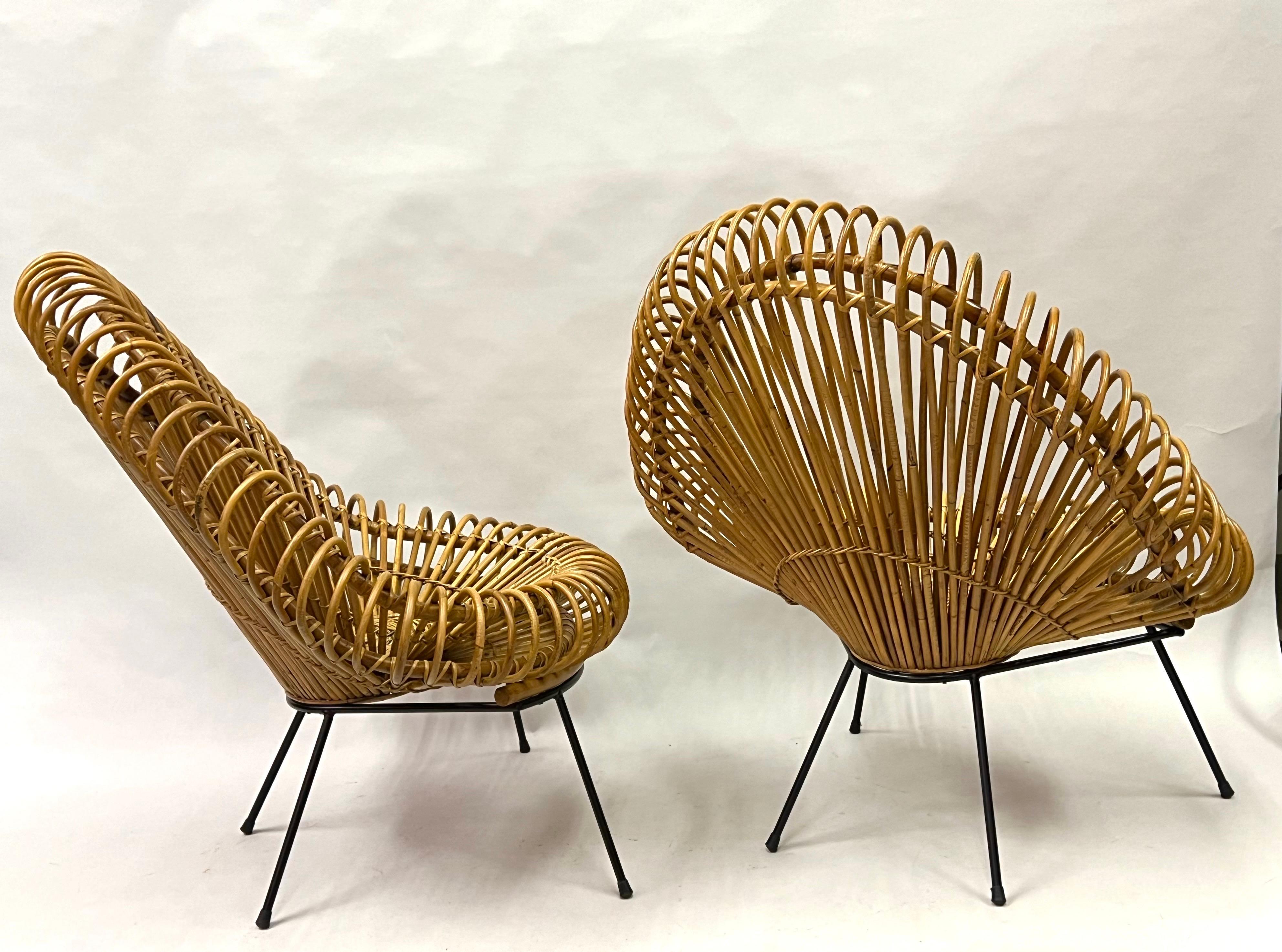 Hand-Crafted Pair of Large French Rattan Lounge Chairs by Janine Abraham & Dirk Jan Roi For Sale