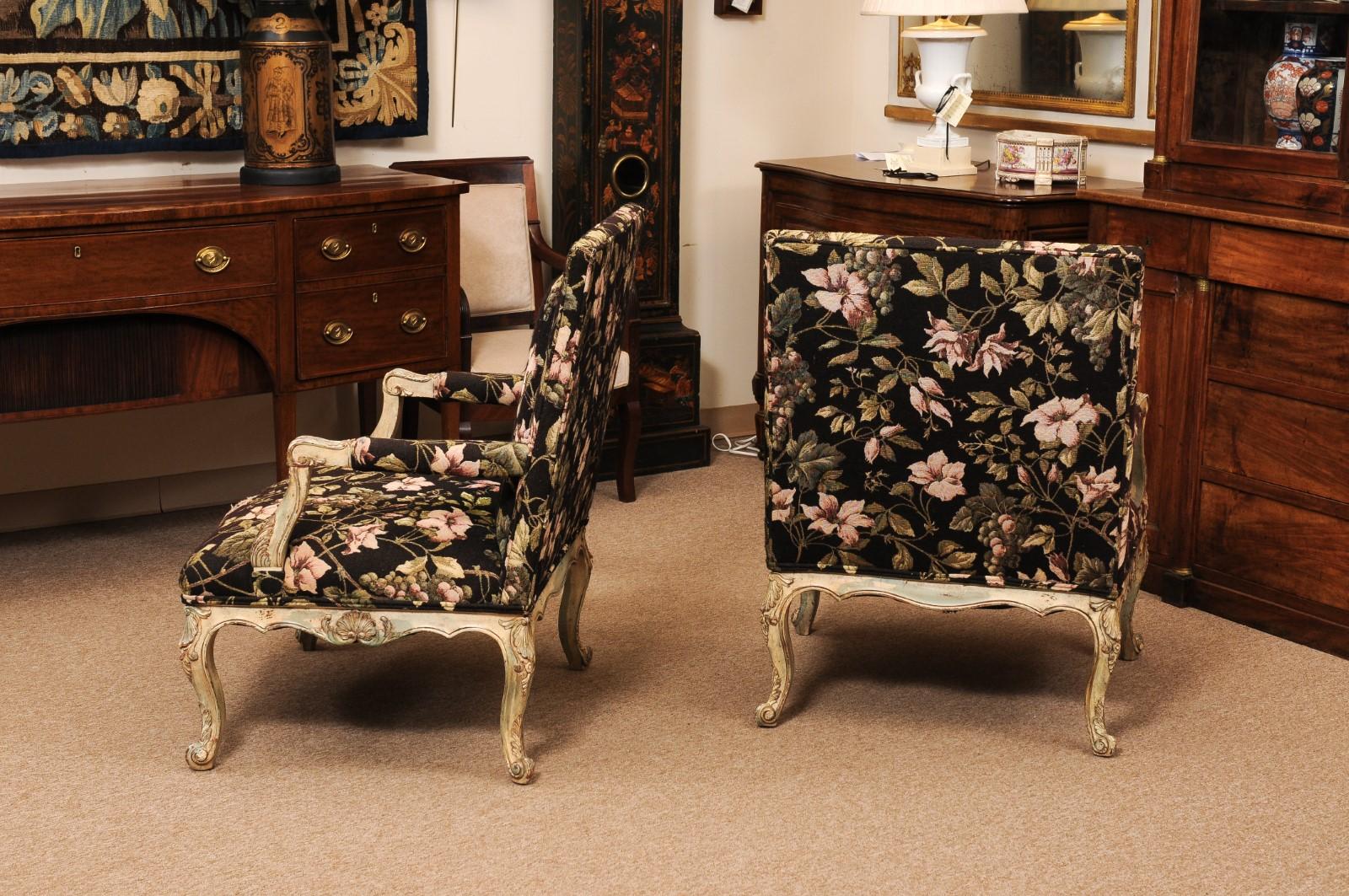 Pair of Large French Regence Style Painted Fauteuils, ca. 1890 For Sale 6