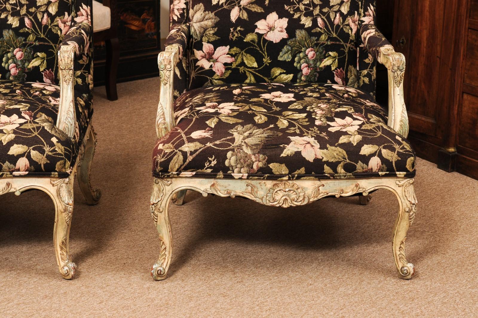 Pair of Large French Regence Style Painted Fauteuils, ca. 1890 For Sale 9