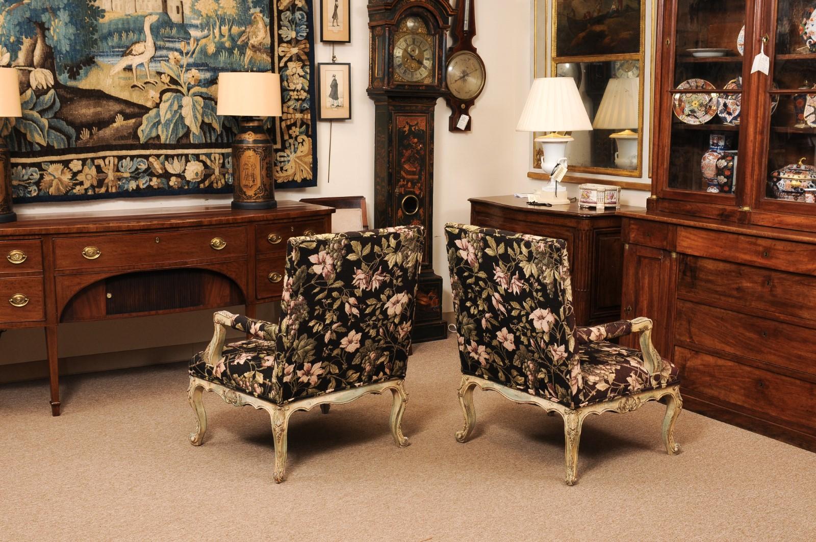 Pair of Large French Regence Style Painted Fauteuils, ca. 1890 For Sale 5